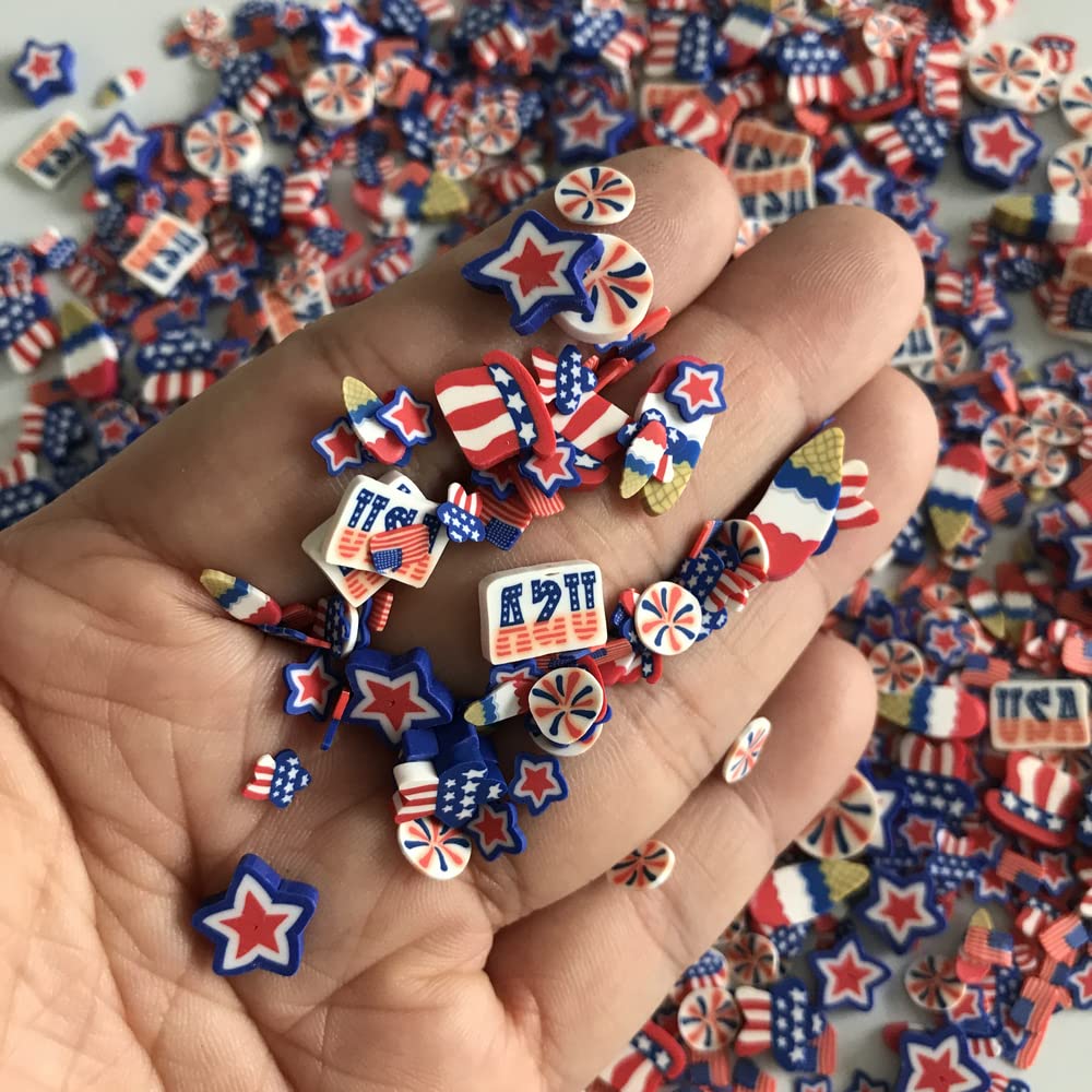 50g/Pack US Flag Polymer Clay - Soft Fimo Mixes Slices for DIY Crafts, Resin Nail Art, Slime Making, Cake & Dessert Decoration - National Holiday Day Series Supplies (US01)