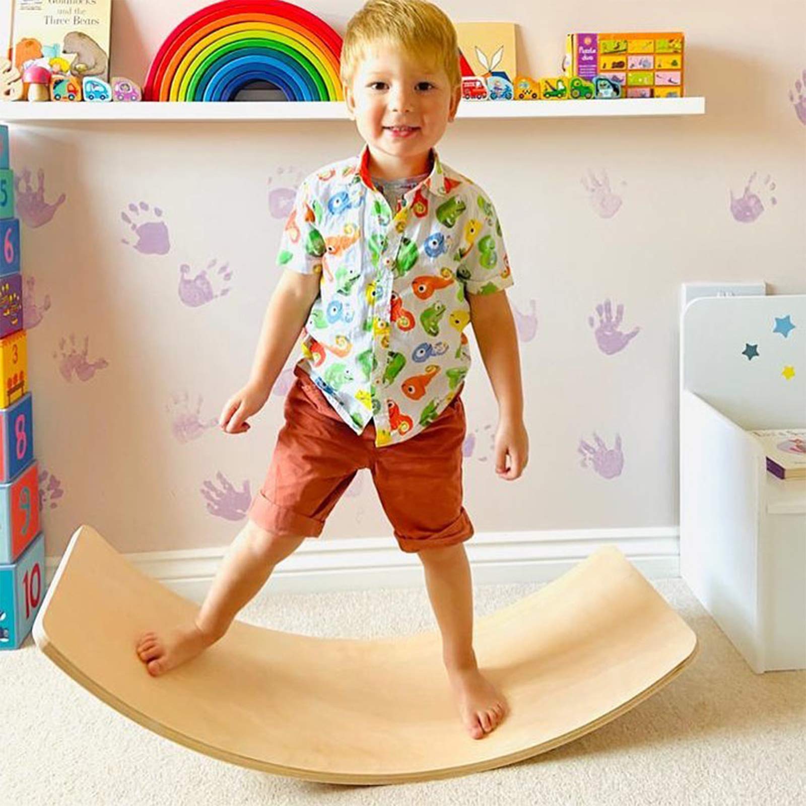 WOOD CITY 35 Inch Wooden Wobble Balance Board for Kids, Toddlers & Adults - Waldorf Rocker Board for Yoga, Exercise & Play - Indoor/Outdoor Use - Perfect Gift for Birthday & Christmas (Great for Home Gym, Classroom & Playroom Activities)