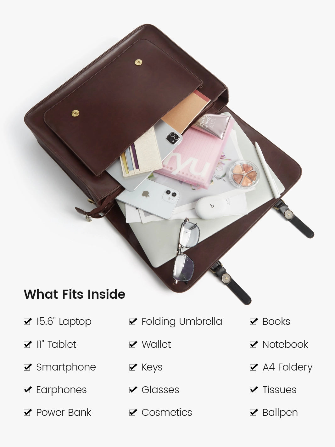 EcoSusi Classic Bow Briefcase - Elegant Cocoa Truffle Leather Handbag for Women | Perfect for Office, Business Meetings & Professional Work