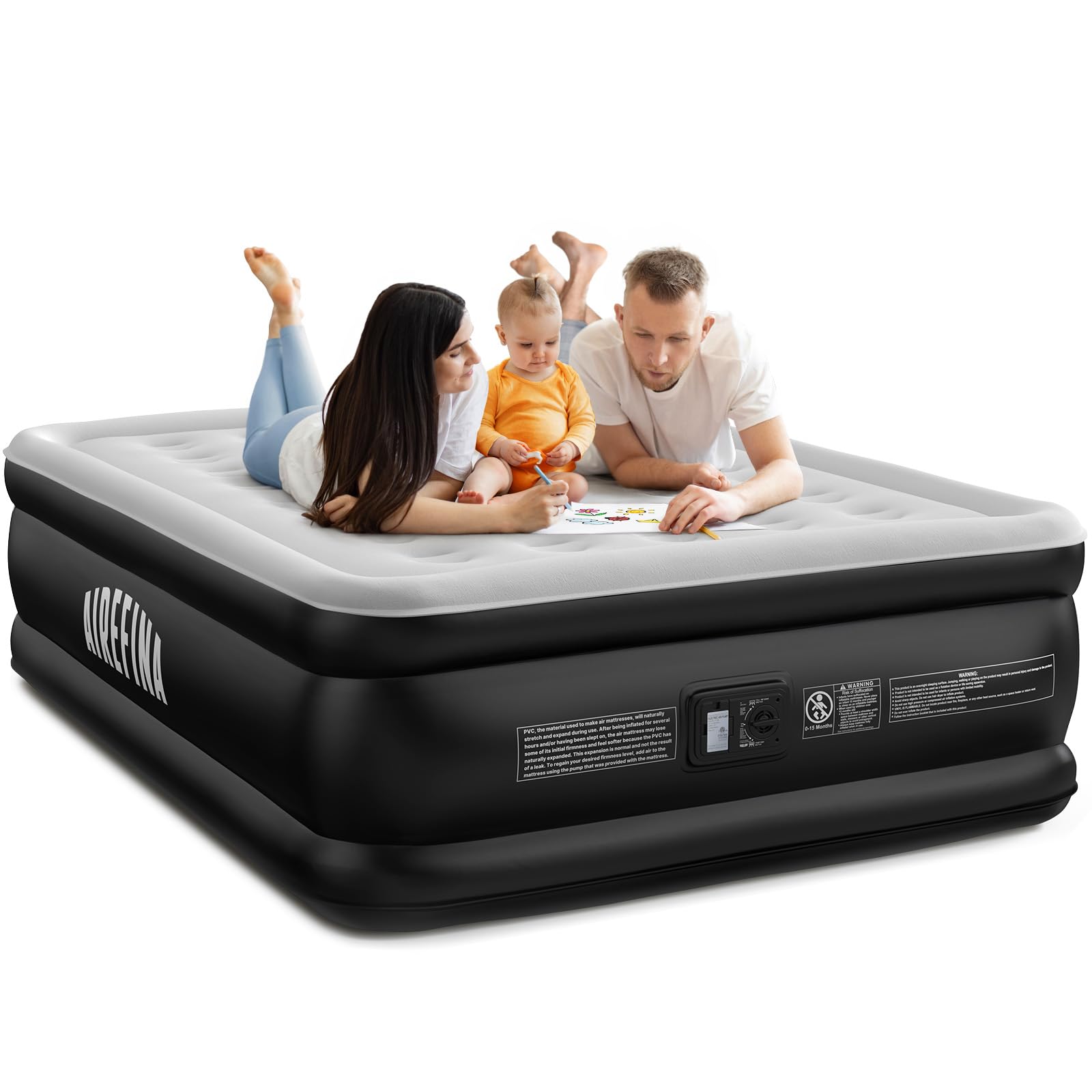 **Airefina Queen Air Mattress with Built-in Pump - Comfortable Blow Up Bed for Home, Travel & Camping - Fast 3-Min Inflation/Deflation - Includes Portable Carrying Bag - Perfect for Guests, Sleepovers & Outdoor Adventures**