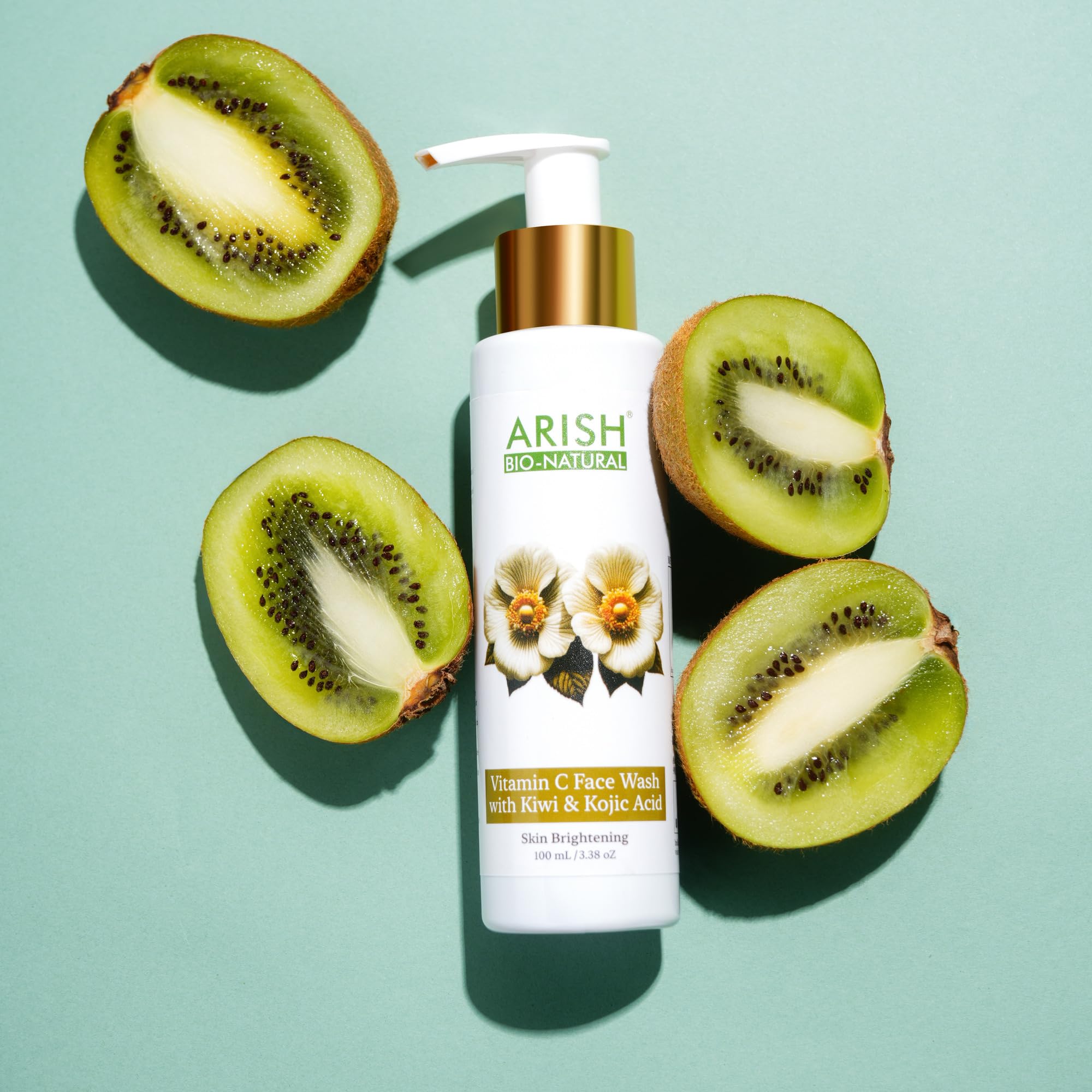 Arish Bio-Natural Vitamin C Face Wash for Brightening & Dark Spot Reduction - Fades Pigmentation & Evens Skin Tone with Kojic Acid & Niacinamide | Hydrating Antioxidant Formula | 100ml | Perfect for Morning & Night Skincare Routine