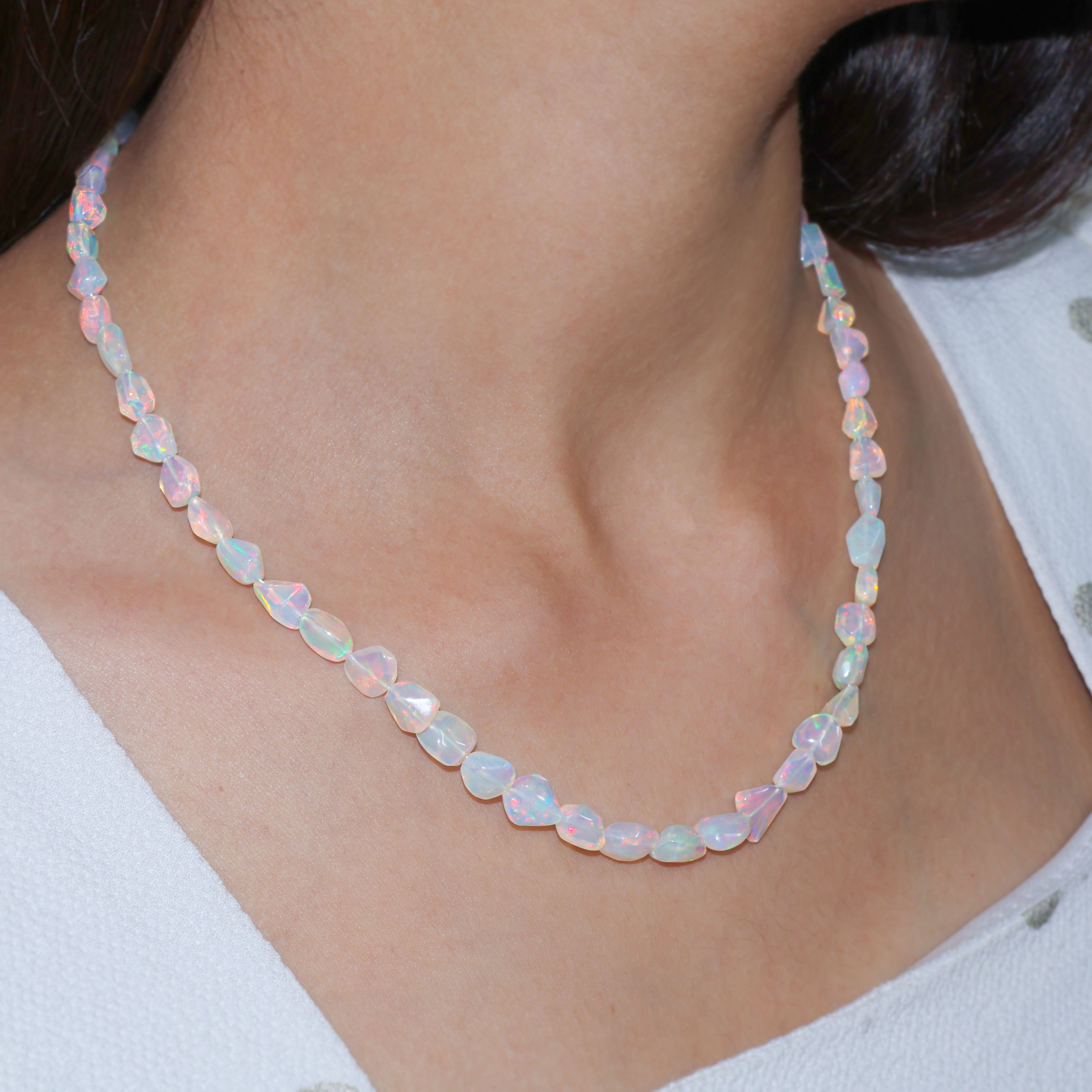 White Opal Tumble Necklace – Elegant Dainty Jewelry for Women, Perfect for Everyday Wear, Date Nights & Special Occasions