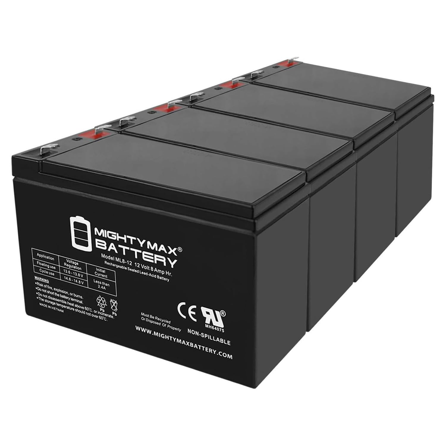 Mighty Max 12V 8Ah Rechargeable Battery - 4 Pack Replacement for APC Back-UPS ES BE550G - Perfect for Home Office UPS Backup, Emergency Power Supply & Solar Systems