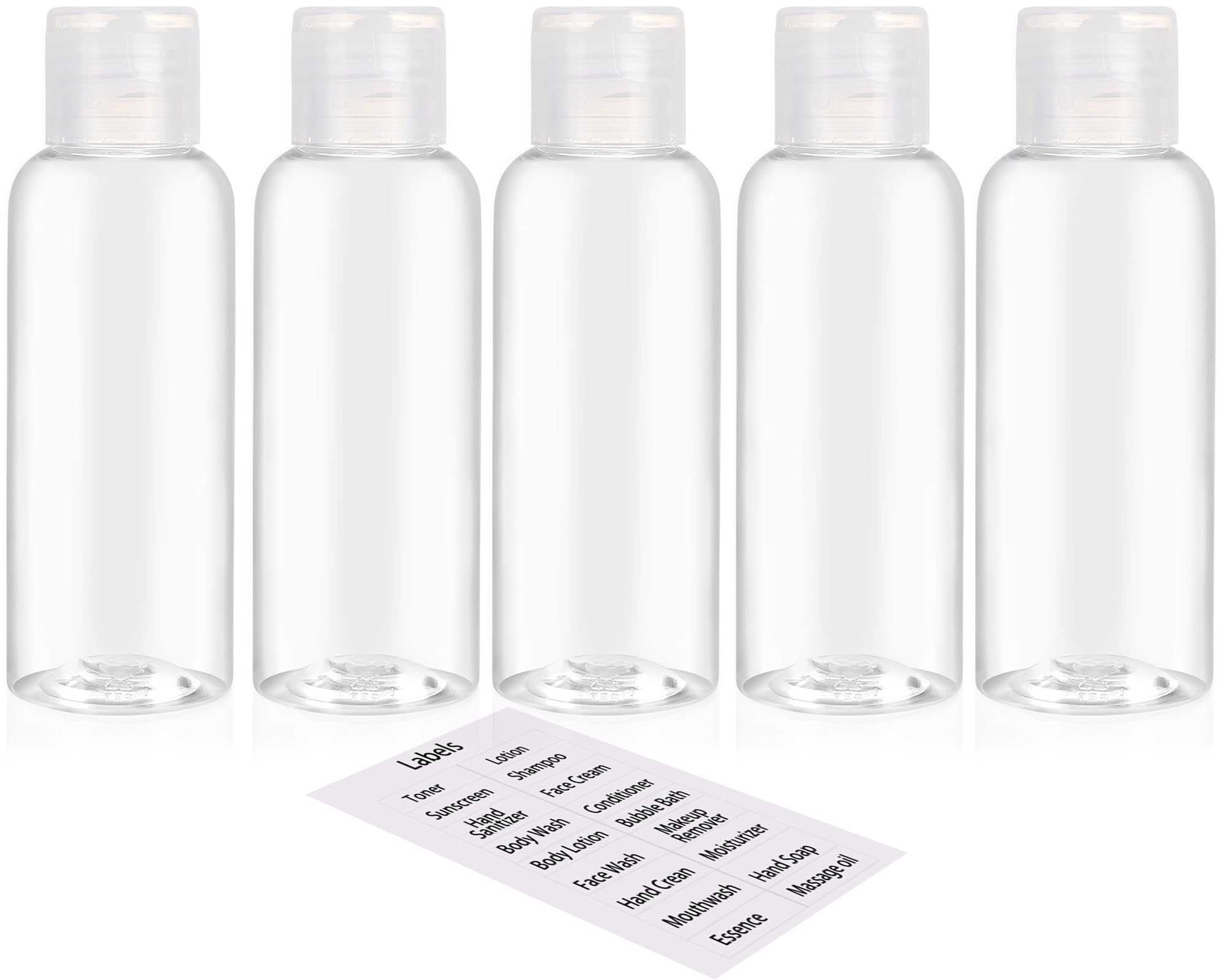 5 Pack 3.4oz TSA Approved Empty Travel Bottles - Leak Proof & Squeezable Plastic Toiletries Containers for Shampoo, Lotion & Cosmetics | Perfect for Air Travel, Gym & Vacation Essentials (Clear)