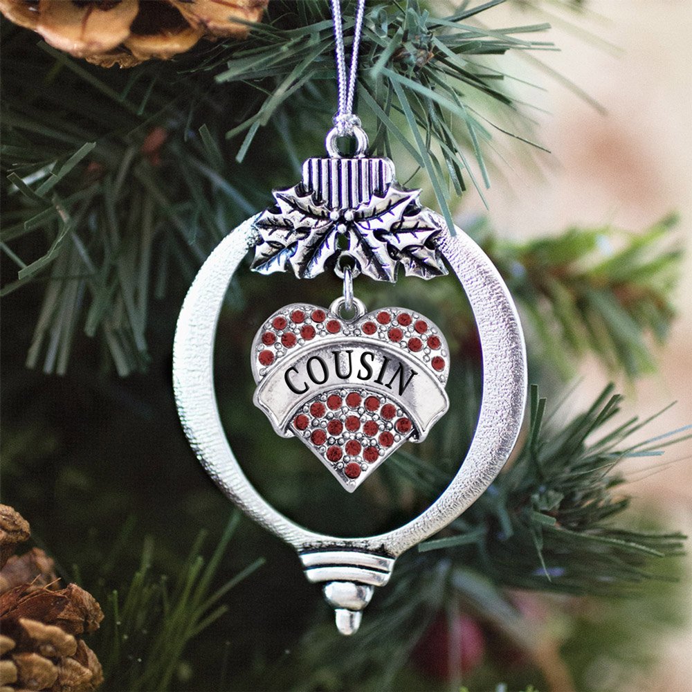 Inspired Silver Cousin Red Christmas Ornament - Red Pave Heart Charm with Cubic Zirconia - Elegant Holiday Tree Decoration for Christmas, Home Decor, and Gift Giving