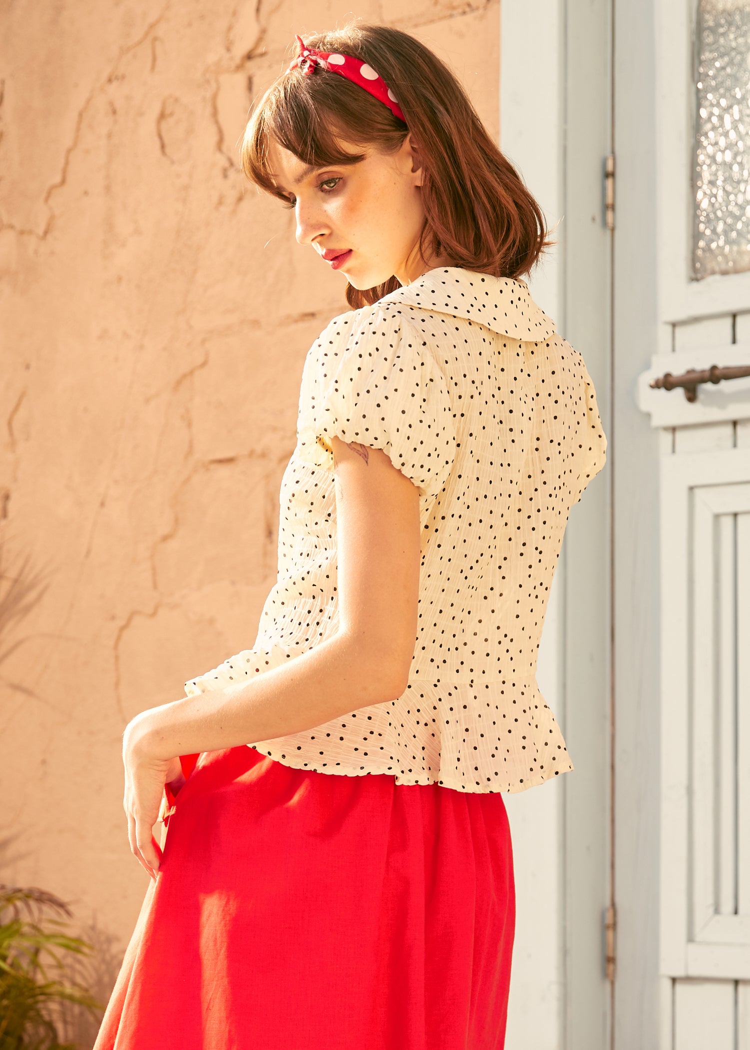 Elegant Prim & Peplum Blouse for Women - Chic Office Wear & Party Outfit
