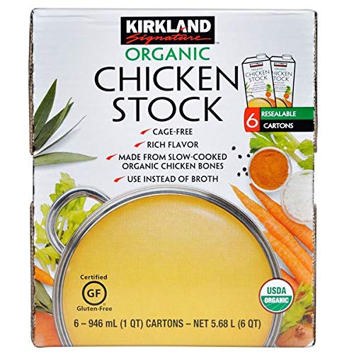 Kirkland Signature Organic Chicken Stock - 6 Pack (946 ml Each) | USDA Certified, Gluten-Free, No MSG | Perfect for Soups, Stews, and Homemade Broths