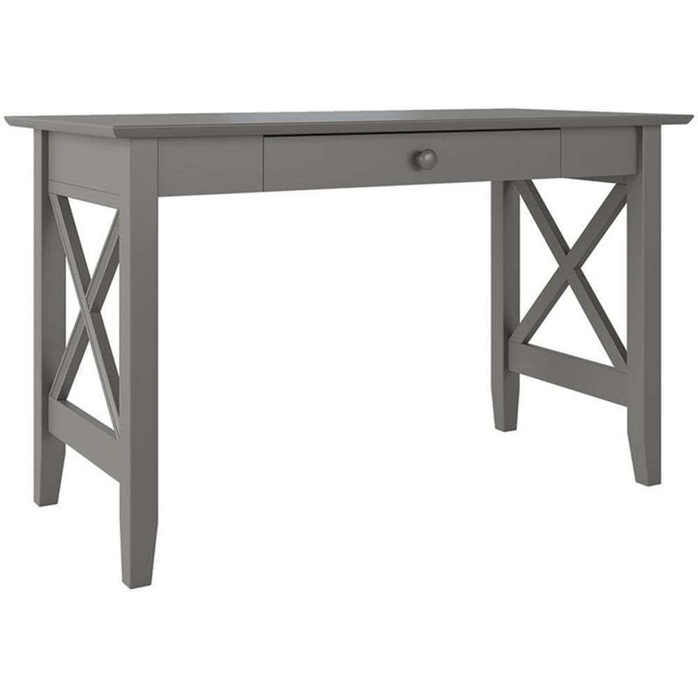 BOWERY HILL Farmhouse Solid Wood Writing Desk with Felt Lined Drawer in Gray - Rustic Home Office Furniture for Study, Work & Small Spaces