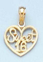 14K Yellow Gold Sweet Sixteen 16 Heart Charm Pendant - Birthday Milestone Jewelry Gift for Teen Girls - Perfect for Birthdays, Graduations & Special Occasions