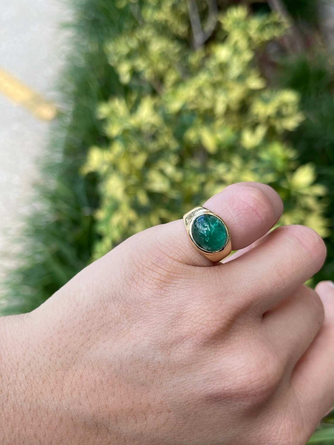 6.23 Carat Natural Emerald Cabochon Ring - Rich Green Gemstone in 14K Gold for Women & Men - Perfect for Engagement, Wedding & Everyday Elegance