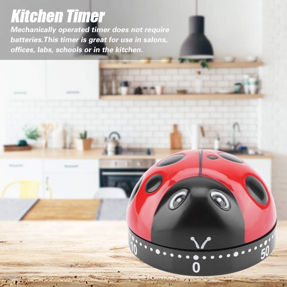 MAGT Ladybug Kitchen Timer - 60 Minute Mechanical Wind-Up Egg Timer for Cooking, Baking, Offices & Labs | Perfect for Boiling Eggs, Baking, Experiments & Productivity Tracking