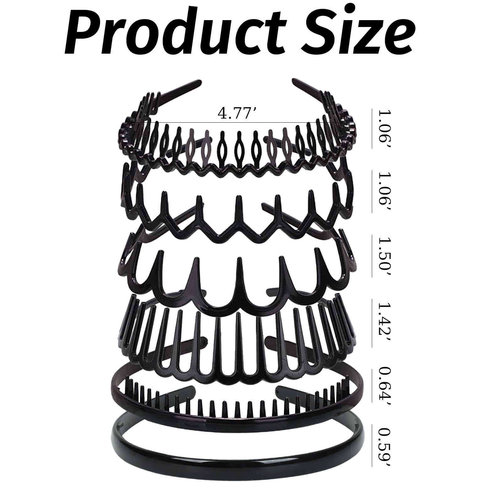 12 Pack Non-Slip Plastic Headbands with Teeth for Women & Men - Black Hair Bands for Teens & Adults - Perfect for Workouts, Sports, and Everyday Styling
