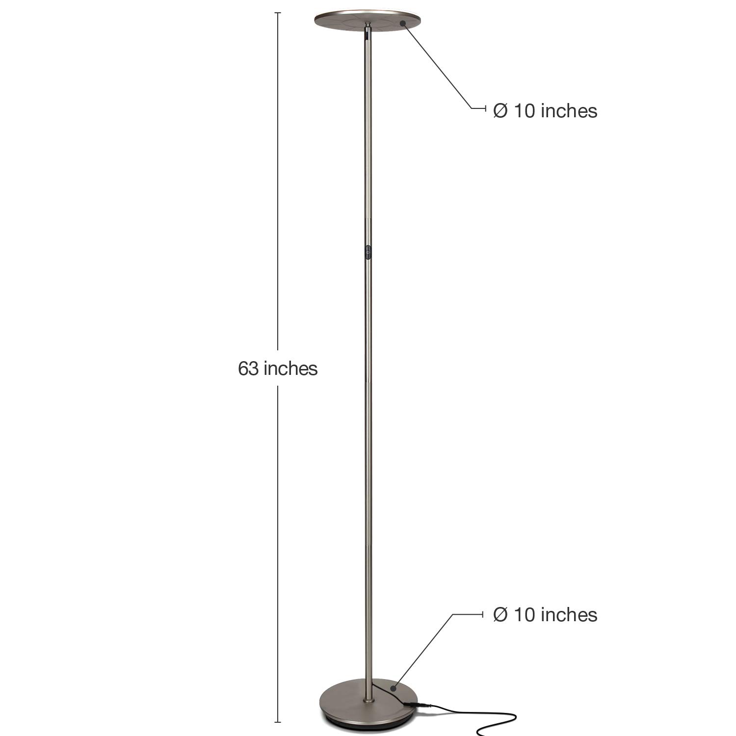 Brightech Sky LED Floor Lamp - Super Bright Dimmable Torchiere Standing Lamp for Living Room, Bedroom & Office - Brushed Nickel Finish - Perfect for Reading, Working & Ambient Lighting