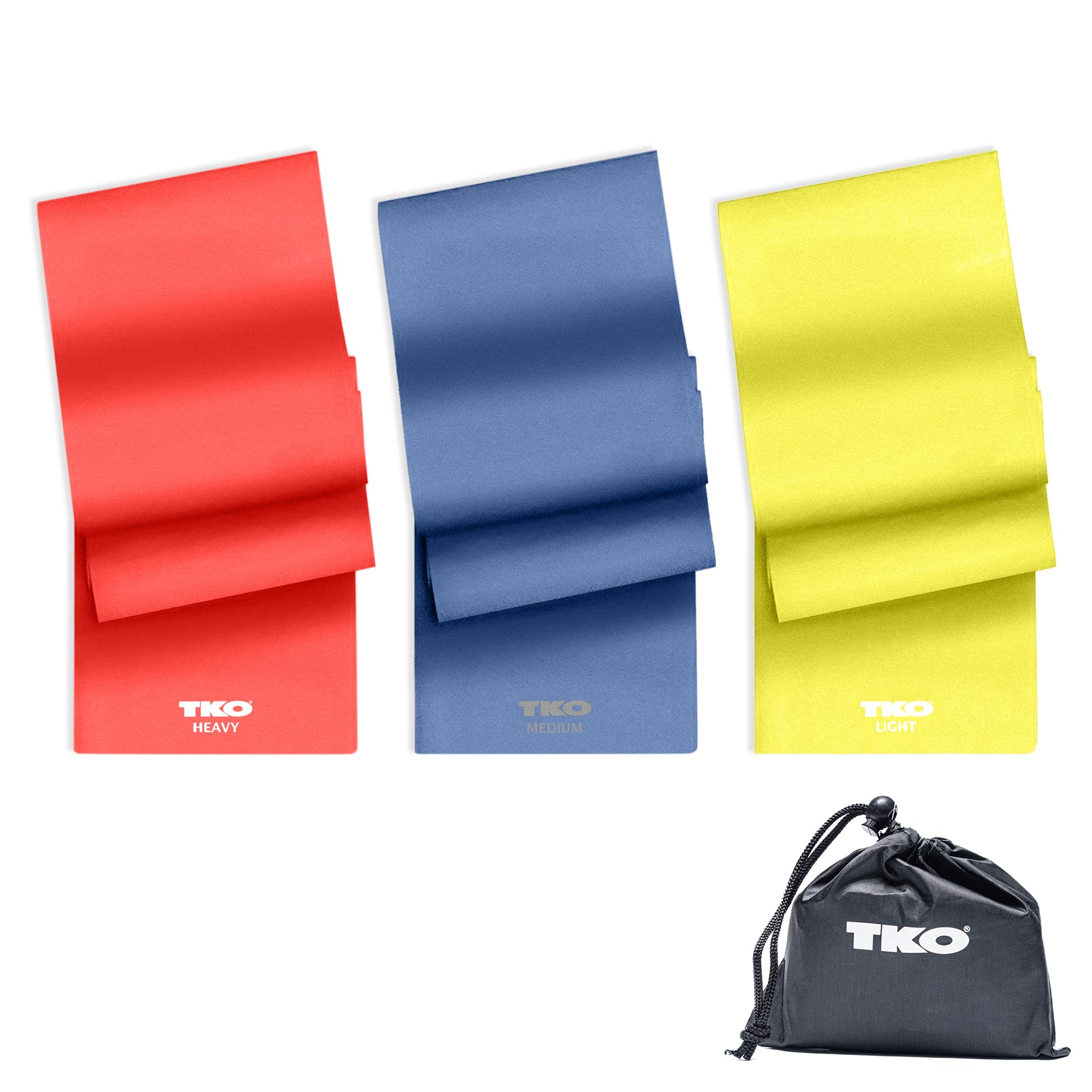 TKO Resistance Bands Set - 3 Pack with Light, Medium & Heavy Levels - Flat Elastic Exercise Bands for Women & Men - Perfect for Home Workouts, Gym Training, Yoga & Physical Therapy