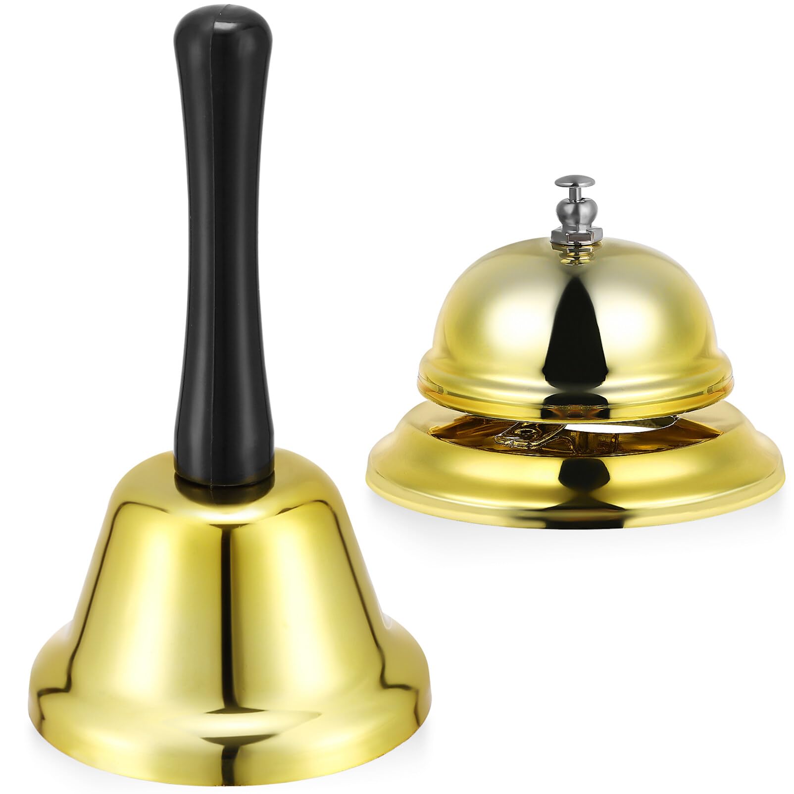 BESPORTBLE 2-Pack Metal Hand Press Desk Bells - Classic Call Bells for Classroom, Restaurant & Hotel Service (Silver) | Perfect for Teachers, Waiters & Receptionists