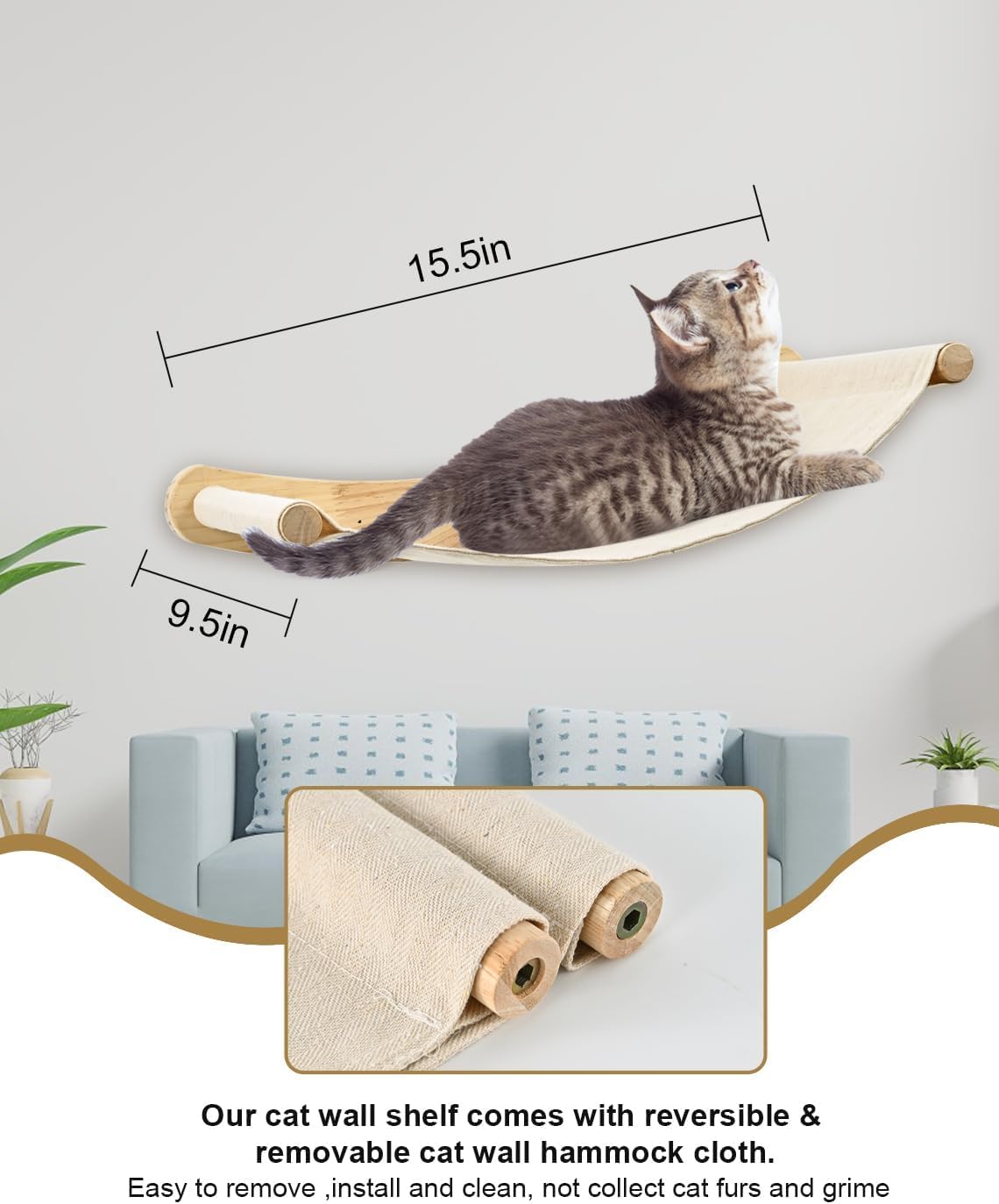 Wall-Mounted Cat Hammock with Steps - Climbing & Sleeping Shelf for Indoor Cats - Perfect for Play & Rest