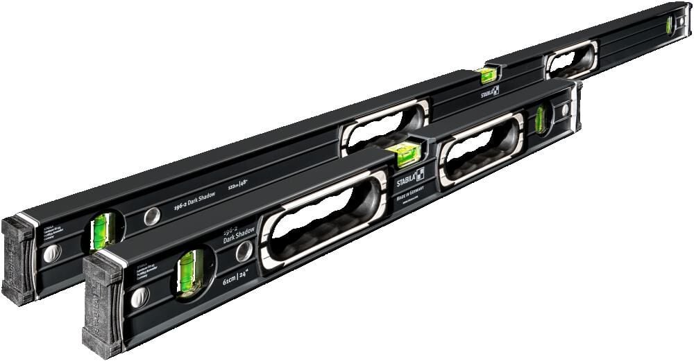 Stabila Dark Shadow Type 196 2-Piece 24 Inch & 48 Inch Aluminum Level Set with Carrying Case STA 37348 - Perfect for Construction, Carpentry, and DIY Home Projects
