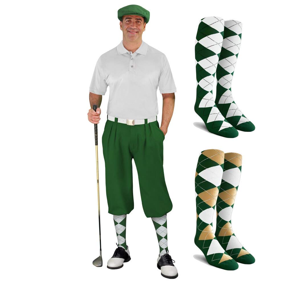Men's Dark Green Golf Outfit Set - Matching Knickers, Cap & 2 Over-The-Calf Socks for Golfers | Perfect for Golf Tournaments & Casual Play