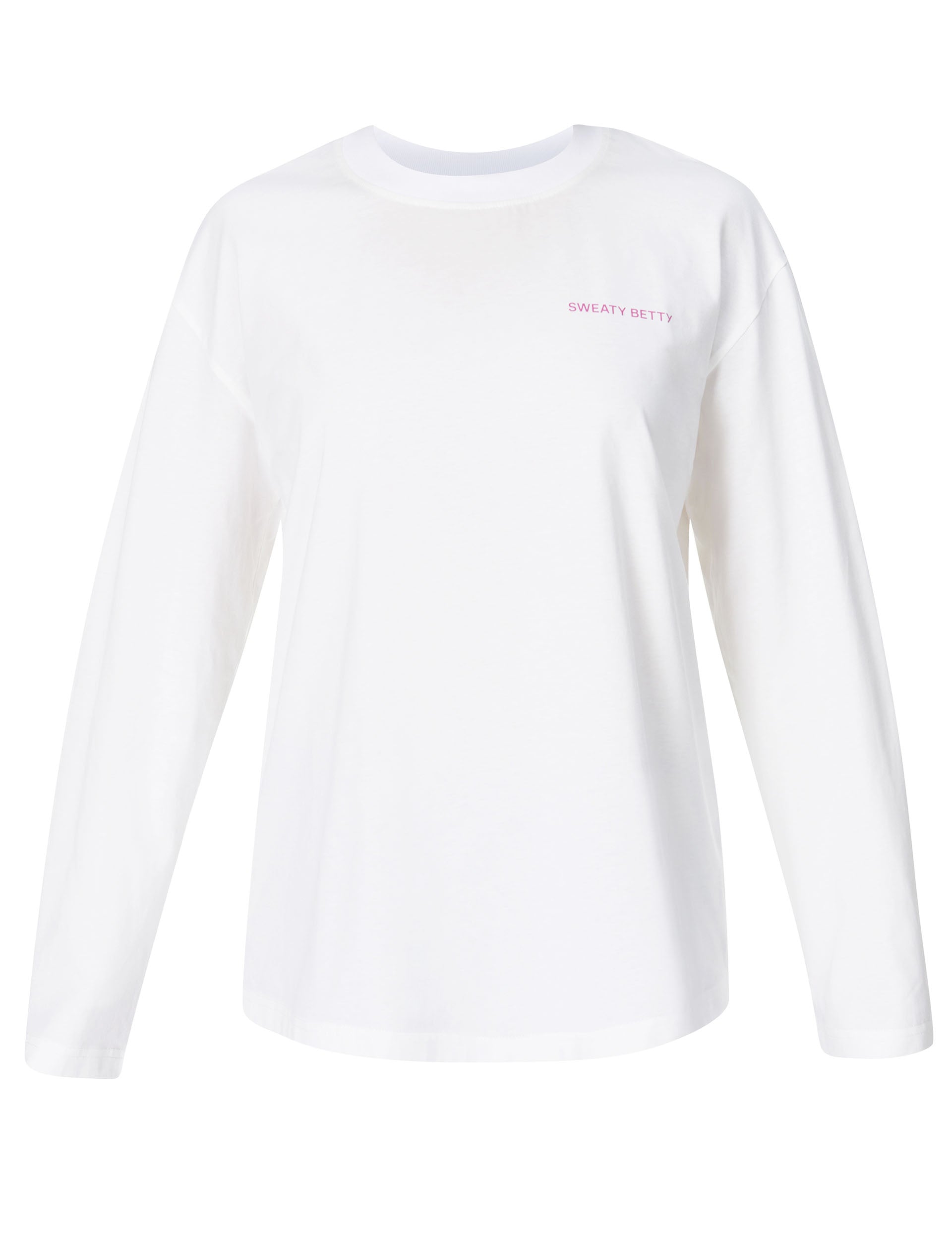 Sweaty Betty Logo Long Sleeve T-Shirt for Women - Soft Cotton Crewneck Tee - Gym, Yoga & Casual Wear - Lily White