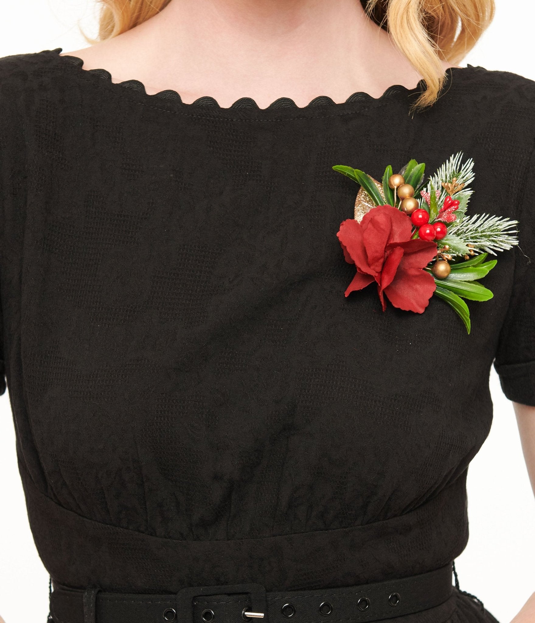 Vintage 1950s Black Holiday Floral Pin Cotton Swing Dress - Retro Cocktail Party Dress for Christmas, New Year & Special Occasions
