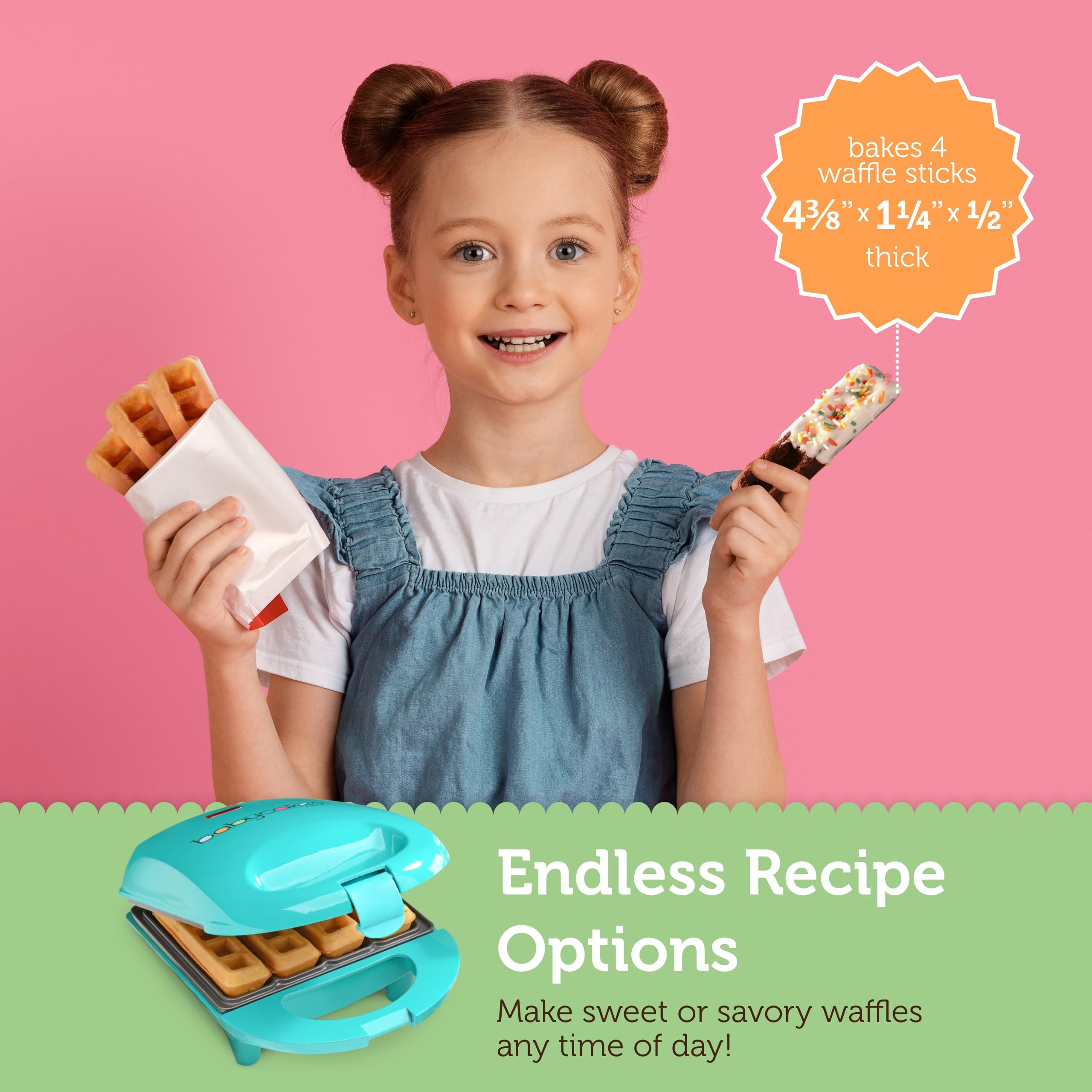 Select Brands Mini Waffle Stick Maker - Nonstick Coating & Anti-Slip Feet - Compact Breakfast Appliance Makes 4 Waffle Sticks - Perfect for Quick Breakfast, Kids Snacks, and Party Treats