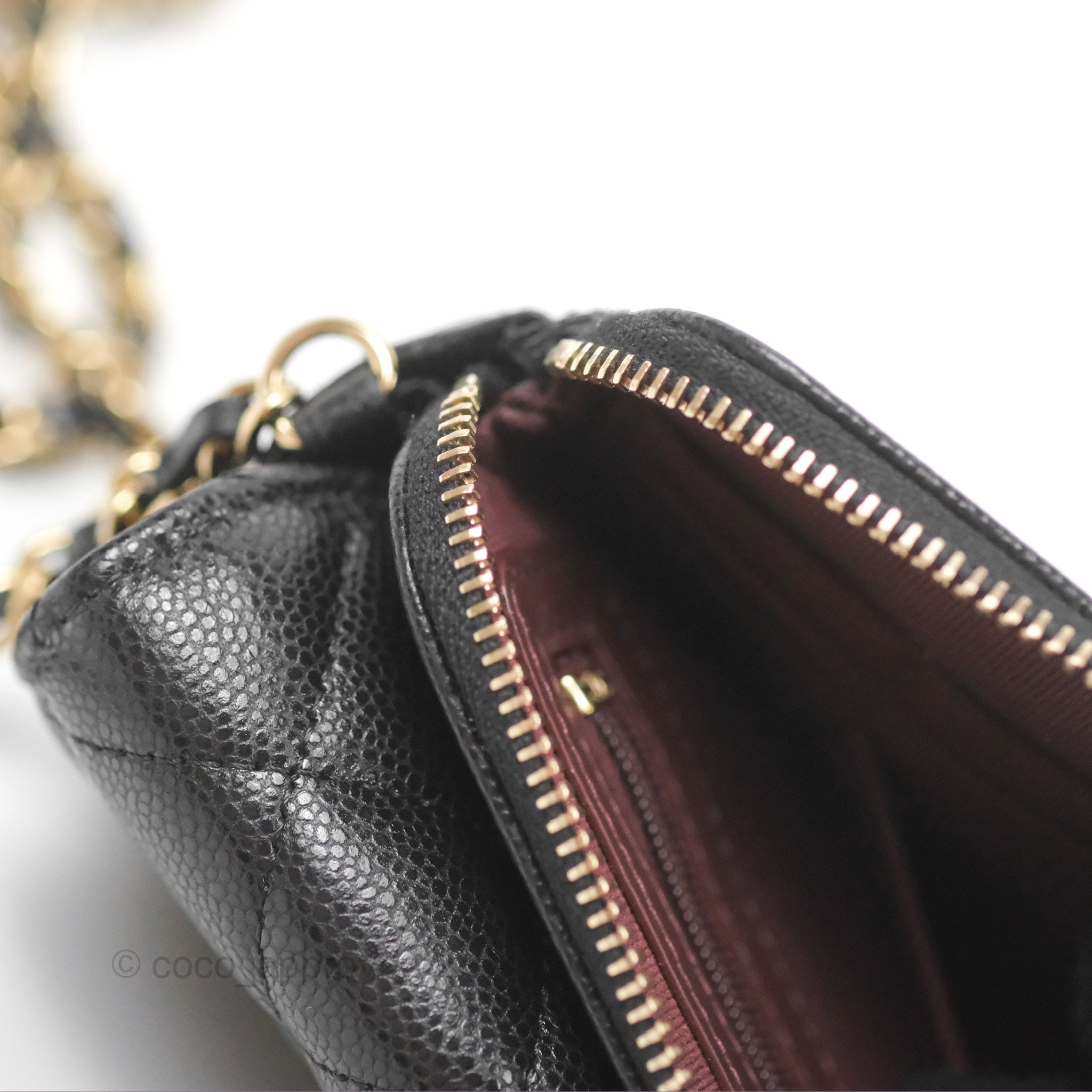 Chanel Classic Flap Phone Holder with Chain - Black Caviar Leather & Gold Hardware | Luxury Phone Crossbody Bag for Women | Perfect for Parties, Shopping & Everyday Use