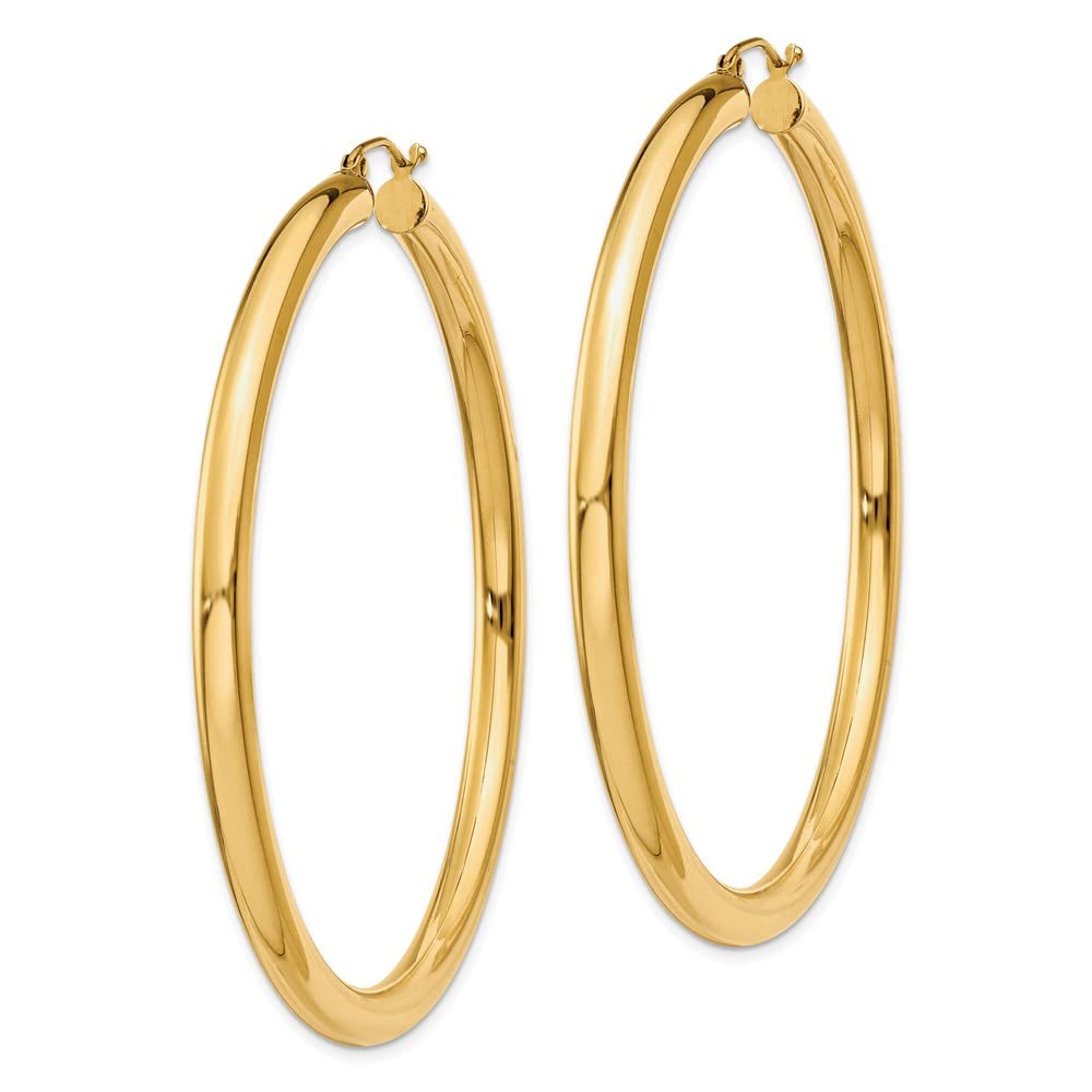 10K Yellow Gold Polished 4mm x 60mm Tube Hoop Earrings for Women - Classic Dainty Everyday Jewelry, Perfect for Work, Date Night & Special Occasions