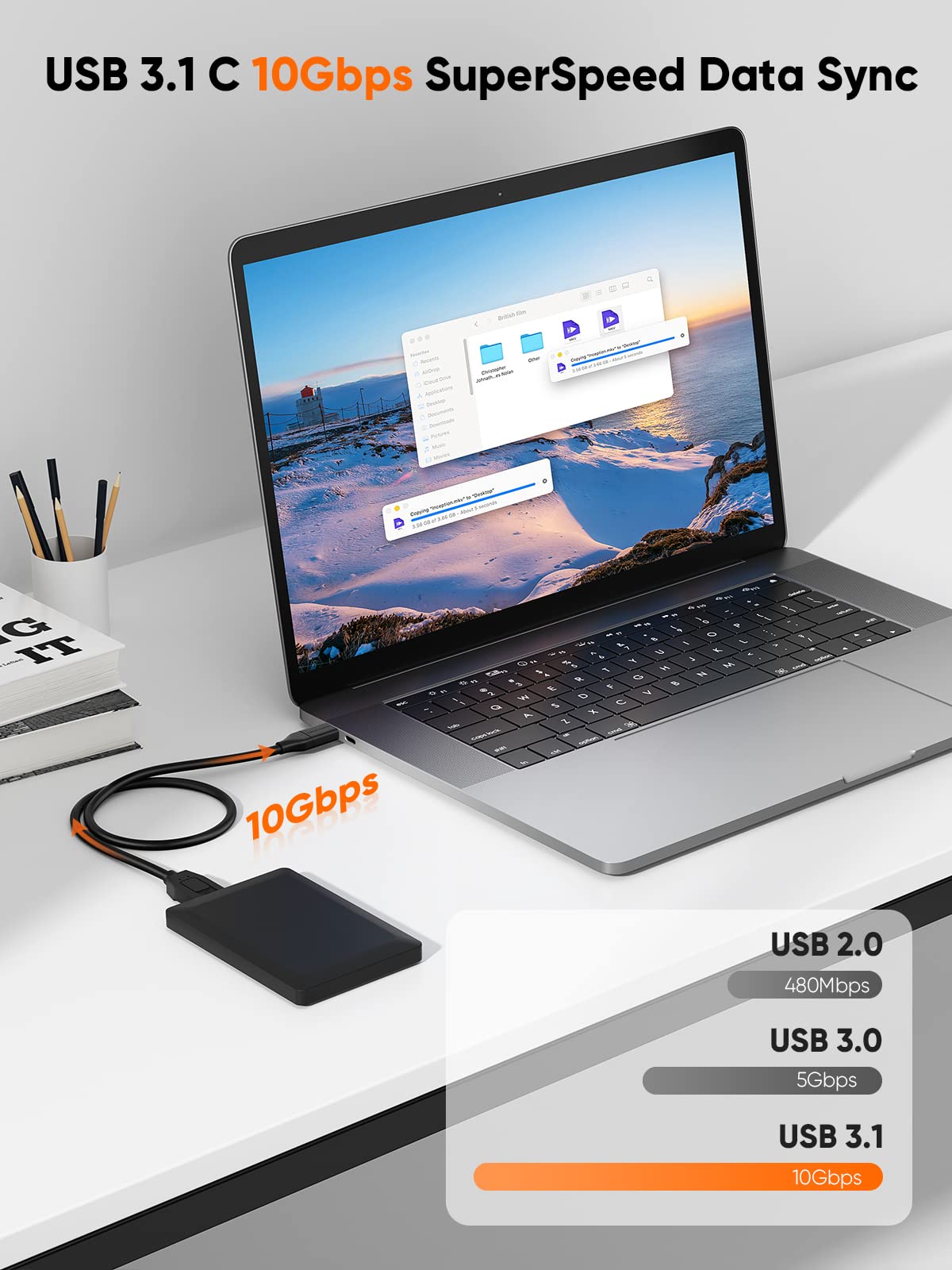 CableCreation USB 3.1 Micro B to USB C Cable 2FT (10Gbps, 0.6m) - High Speed External Hard Drive Cable for MacBook Pro/Air, Samsung Galaxy S5, WD My Passport/Elements - Perfect for Data Transfer & Backup (Black)