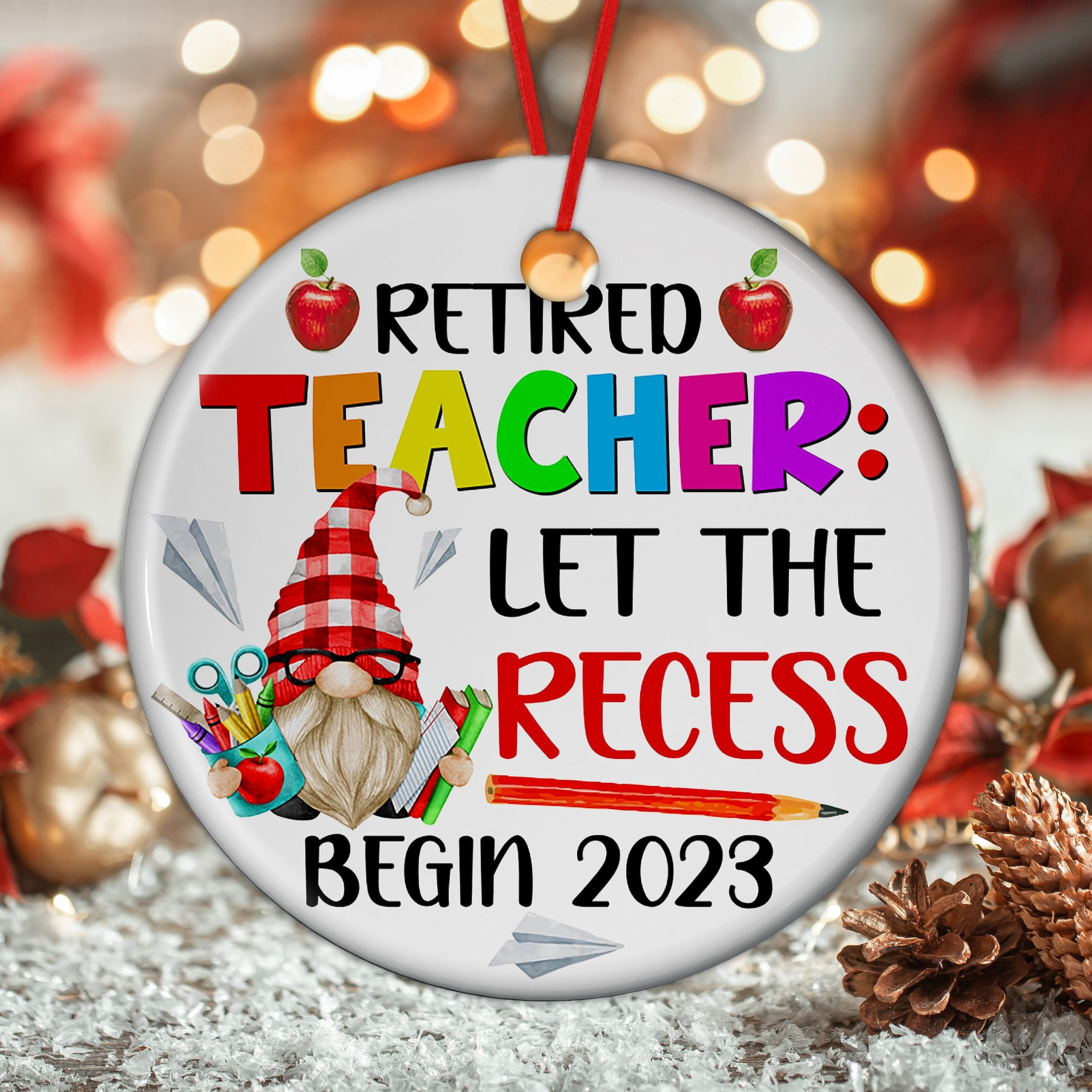 2023 Prezzy Retired Teacher Christmas Ornament - Ceramic Retirement Gift for Teachers, Coworkers & Friends (3