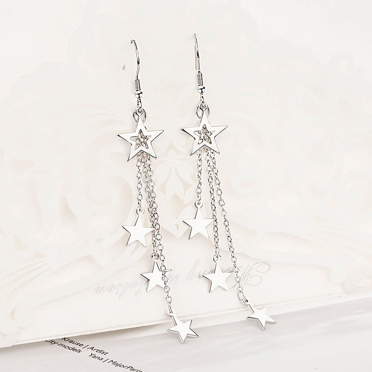 Long Star Tassel Drop Dangle Earrings for Women - Gold & Silver Asymmetrical Hypoallergenic Lightweight Earrings | Valentine's Day, Mother's Day, Birthday Gift | Perfect for Date Night, Office Wear & Special Occasions