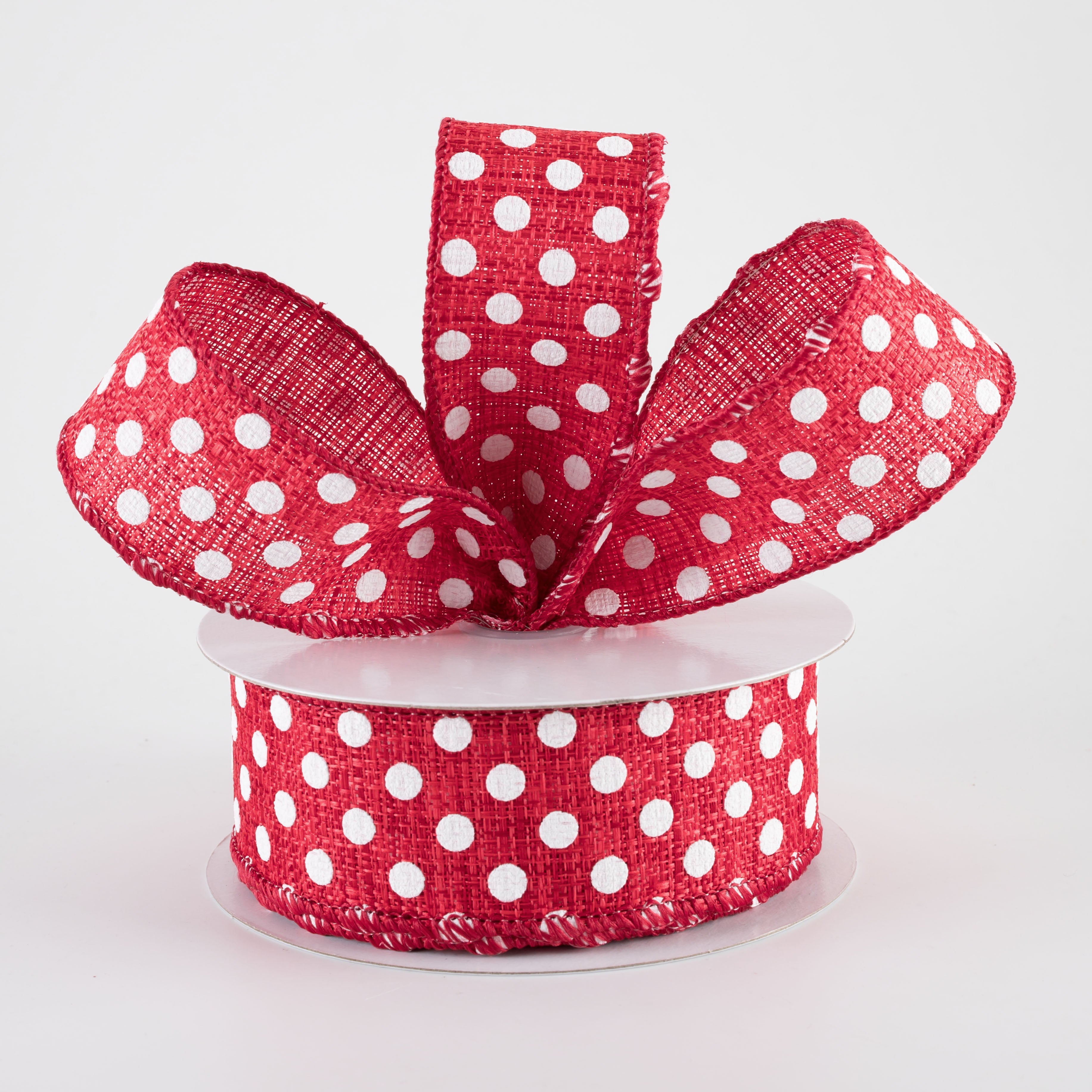 1.5 Inch Polka Dot Tweed Ribbon - Red and White Craft Ribbon (10 Yards) for Gift Wrapping, DIY Crafts, Scrapbooking and Hair Bows