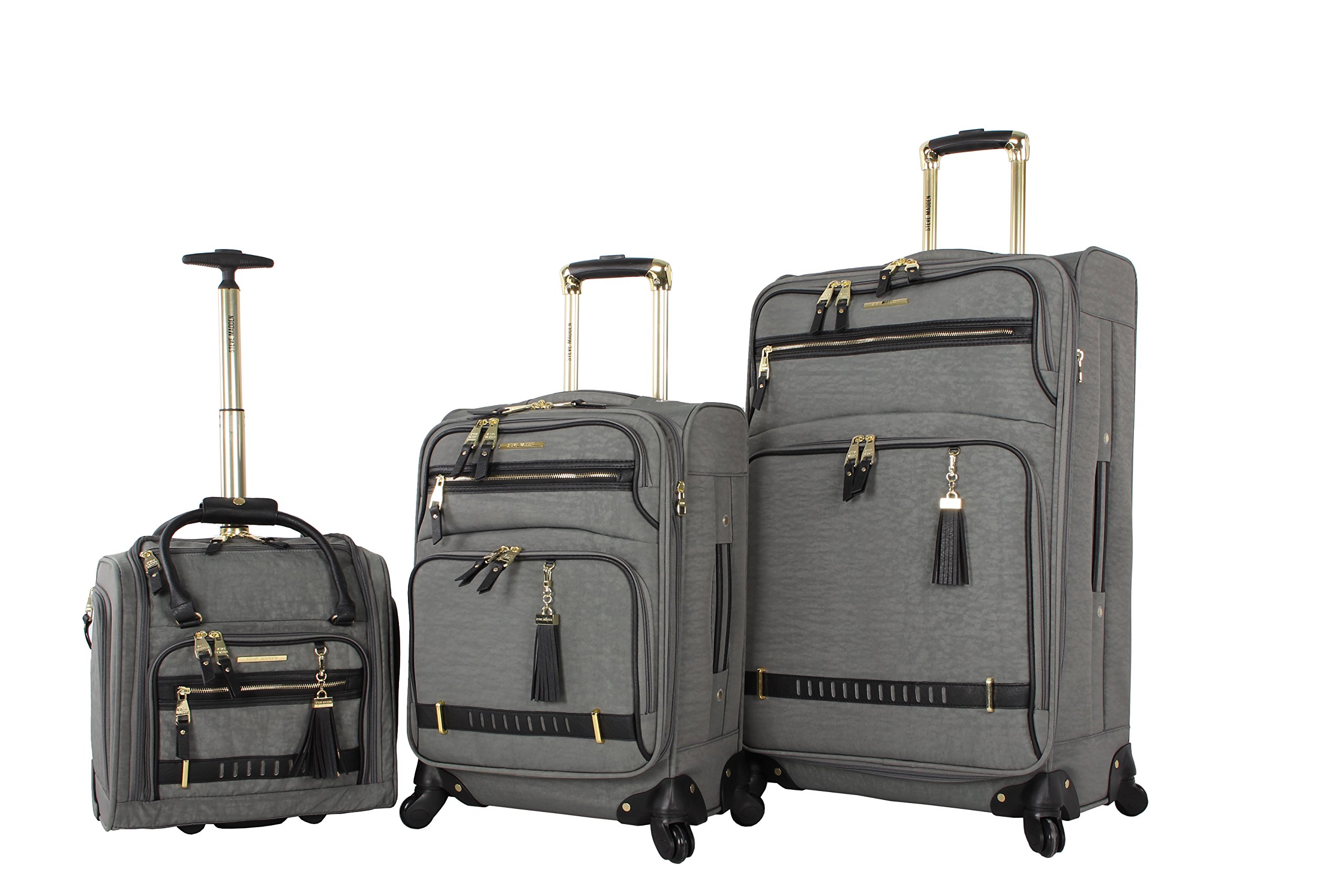 Steve Madden Unisex Spinner Luggage - Peek-a-Boo Grey Carry-On Suitcase with 360° Wheels | Perfect for Business Travel & Weekend Getaways
