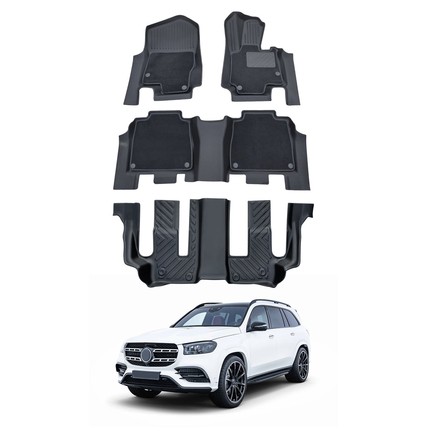 Premium Double Layer All-Weather Car Floor Mats for Mercedes-Benz GLS Class X167 (2019-Present) - Waterproof & Durable Protection for SUV Interior, Perfect for Daily Commute, Road Trips & Family Adventures