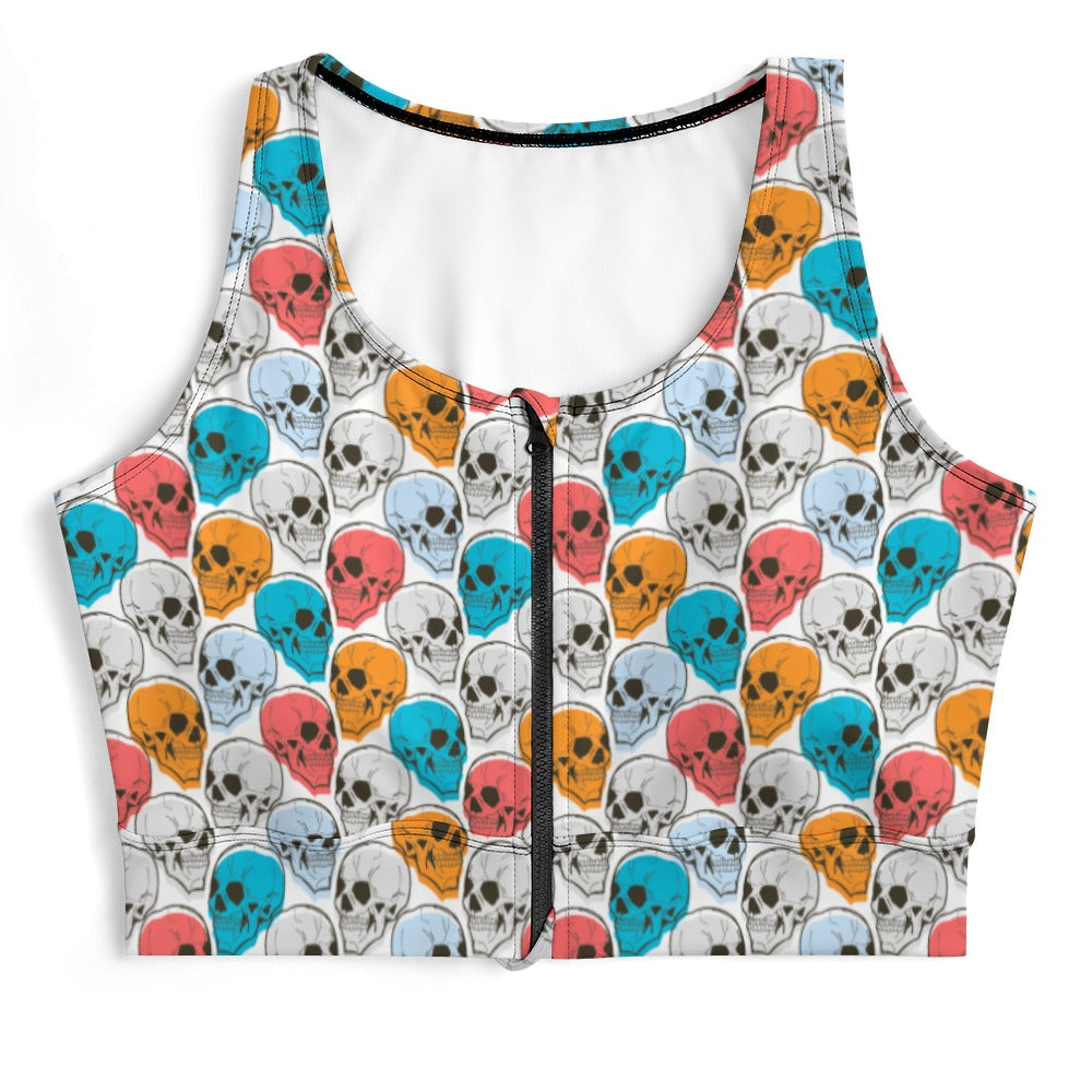 Stylish Colorful Skulls Yoga Zipper Vest for Women - Breathable Workout Top for Yoga, Gym & Fitness - Perfect for Yoga Studios, Outdoor Exercises & Casual Wear