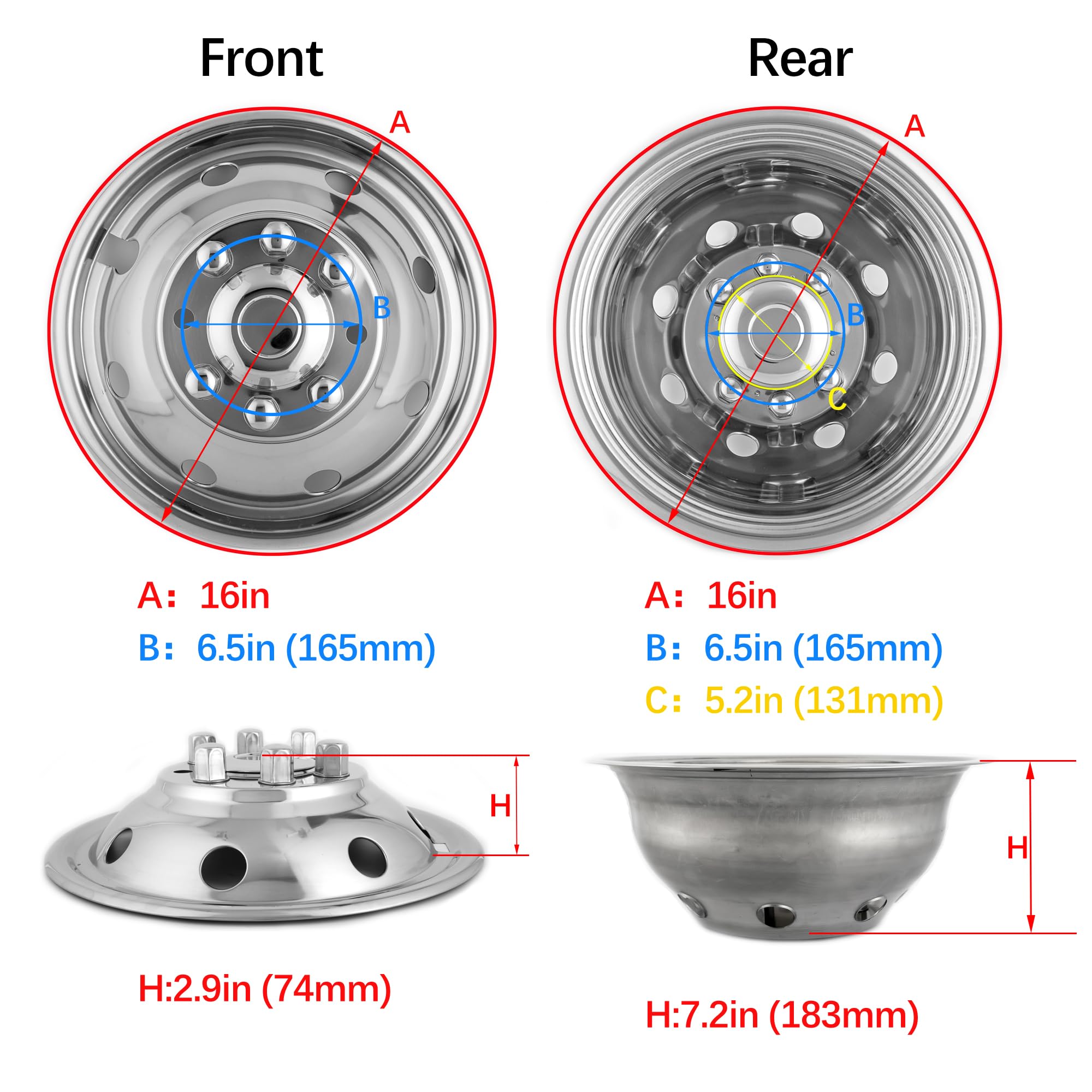 4pcs Polished Stainless Steel Wheel Simulators - 16