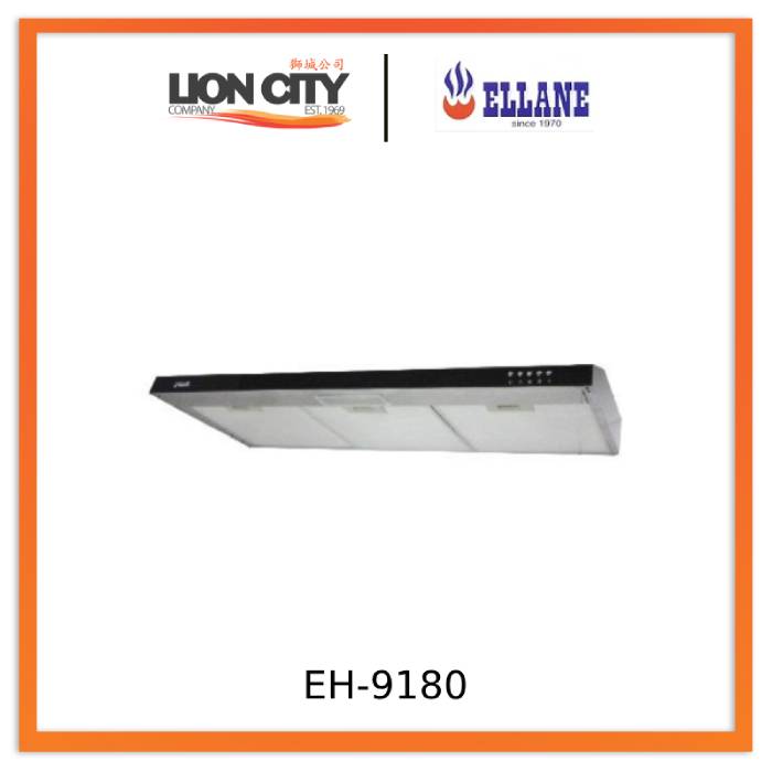 Ellane EH 9180 90cm Slimline Range Hood with Black Panel - Modern Kitchen Ventilation for Smoke & Odor Removal