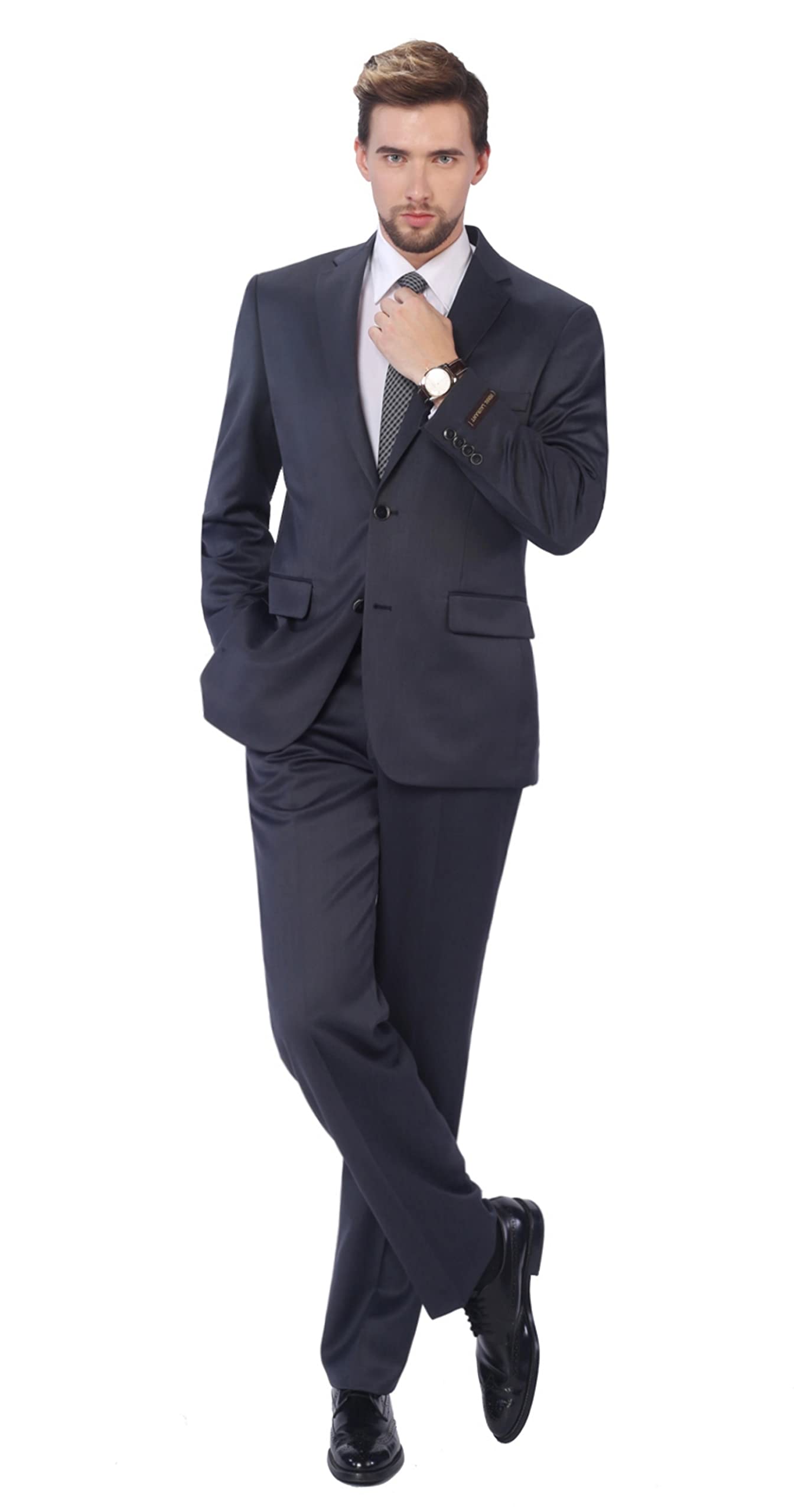 P&L Men's 2-Piece Wool Blend Suit Set - Classic Fit Single Breasted Two-Button Jacket & Dress Pants for Business, Weddings & Formal Occasions