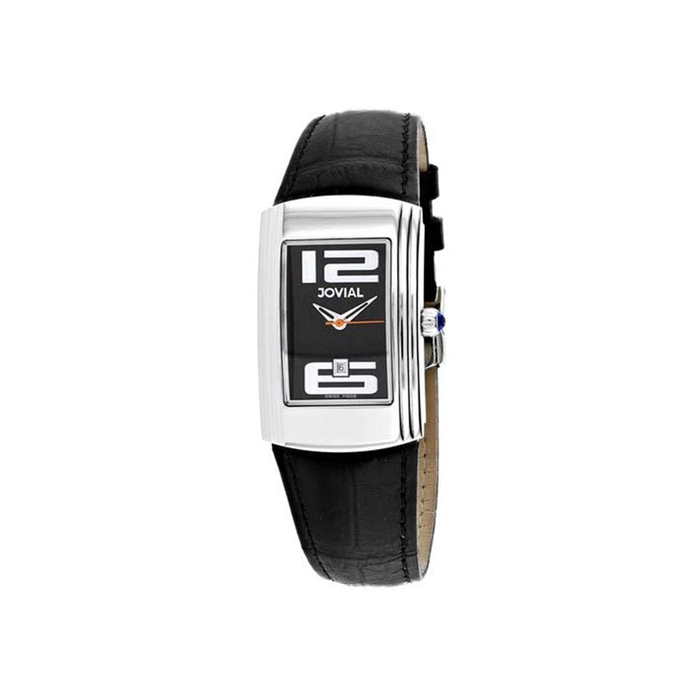 Jovial Women's Stainless Steel Quartz Watch with Genuine Leather Strap - Black, 22mm (Model 08007-LSL-04) | Elegant Dress Watch for Office, Business & Formal Occasions