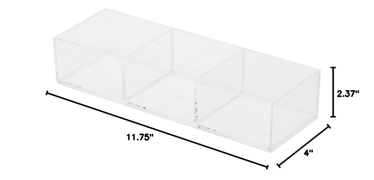 Home Basics 3-Section Clear Plastic Cosmetic Organizer | Simple Design Bathroom & Dresser Storage | Jewelry & Makeup Organizer for Vanity, Travel, and Daily Use