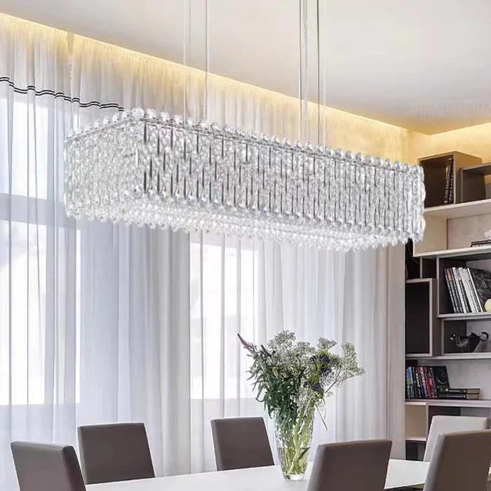 Extra Large Luxury Rectangle Crystal Pendant Chandelier - Modern Elegant Ceiling Light Fixture for Living Room, Dining Room & Kitchen Island | Perfect for Home Decor, Wedding Venues & Restaurant Lighting