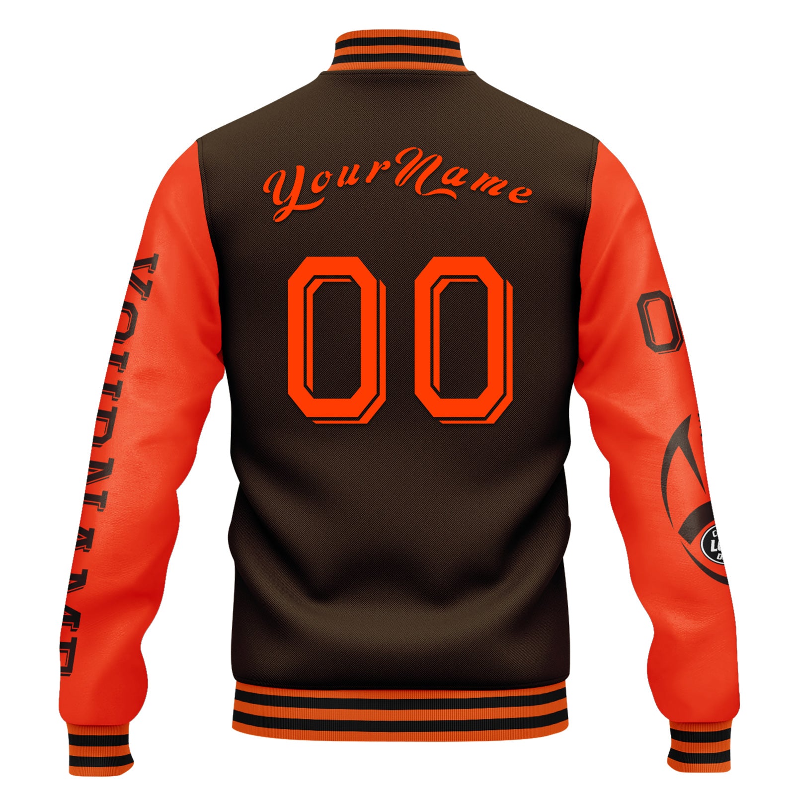 Custom Brown & Orange Cleveland Bomber Jacket - Personalized Varsity Letterman Jacket with Full Snap Closure | FZ005SX D020290 | Perfect for School Spirit, Sports Events & Casual Wear