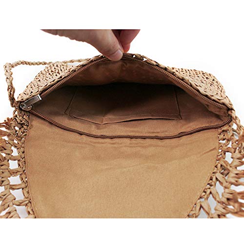 Van Caro Handwoven Cotton Straw Shoulder Bag - Crochet Tassel Bohemian Beach Purse for Women | Perfect for Summer Vacation, Pool Parties & Boho Fashion Accessories