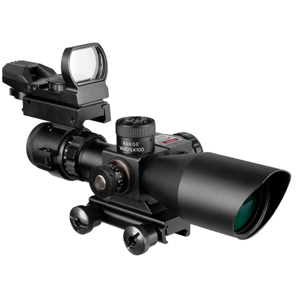 2.5-10x40 Hunting Rifle Scope with Red & Green Cross Laser, Holographic & Reflex Sight Combo - 4 Reticle Red Dot Optic for Precision Shooting | Ideal for Hunting, Tactical Training & Outdoor Adventures