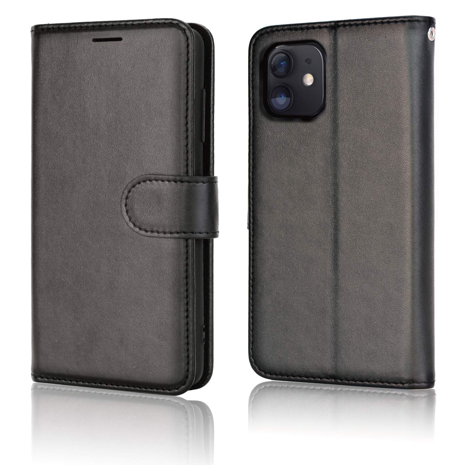 TECHGEAR iPhone 12 / 12 Pro Leather Wallet Case - Premium PU Leather Flip Cover with Magnetic Closure, Card Holder, Stand & Wrist Strap | Protective Phone Case for iPhone 12/12 Pro 6.1