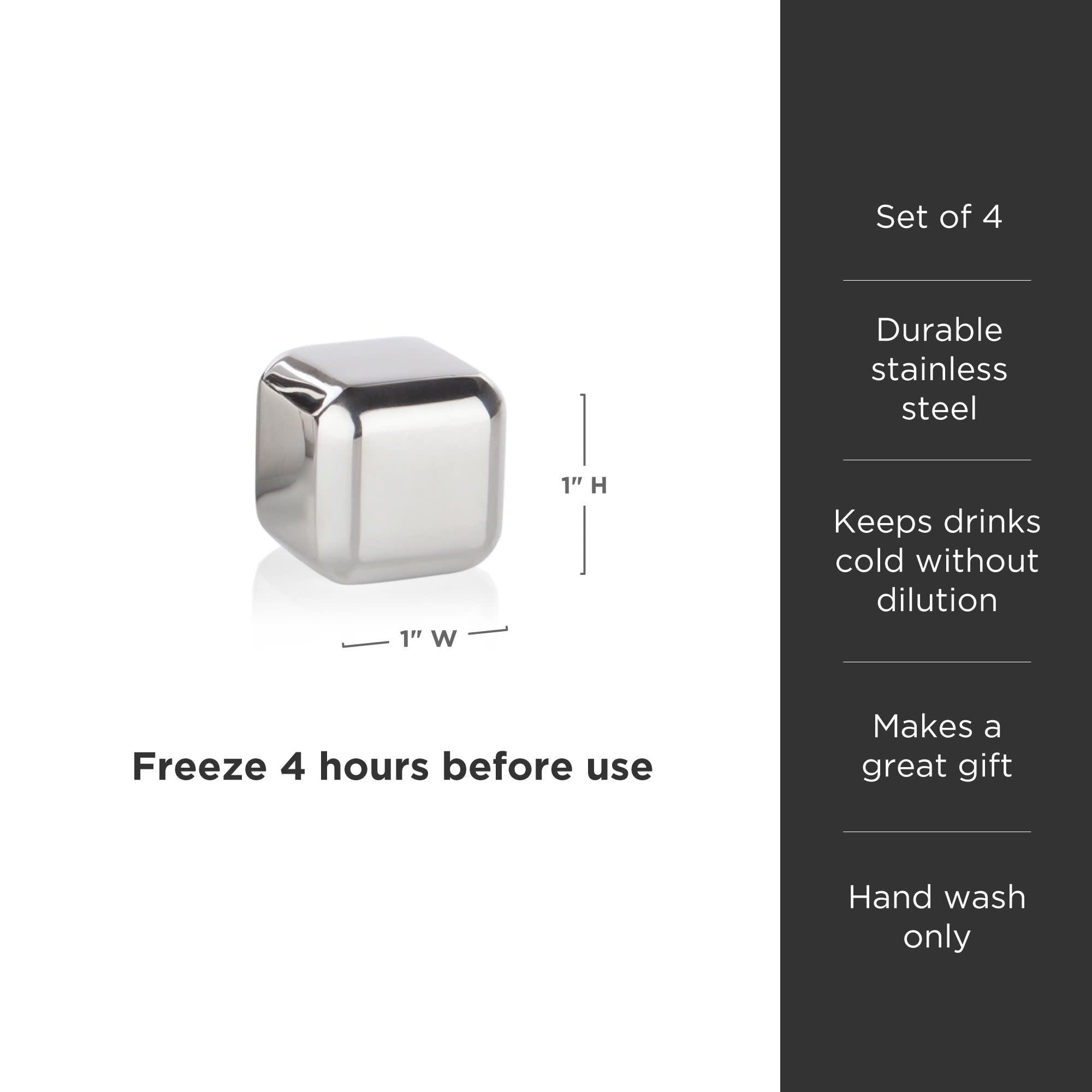 Premium Stainless Steel Ice Cubes Set of 4 - Reusable Whiskey Stones for Chilling Scotch, Bourbon & Cocktails - Perfect for Home Bars, Gifts & Parties