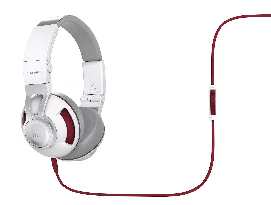 JBL Synchros S300 Premium On-Ear Stereo Headphones with Apple 3-Button Remote - White/Red - Perfect for Music, Gaming & Travel