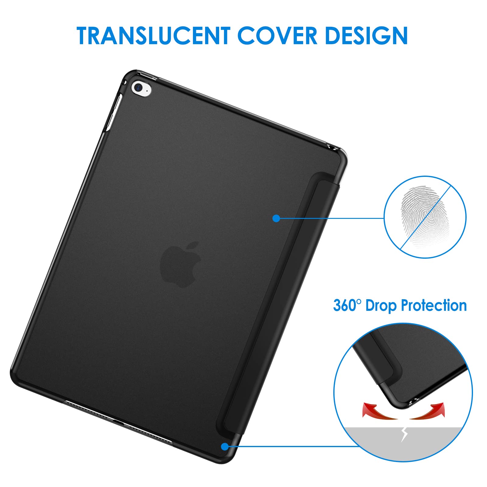 JETech iPad Air 2 Case (2nd Gen) - Slim Protective Cover with Auto Wake/Sleep Function - Perfect for Work, Travel & Home Use (Black)