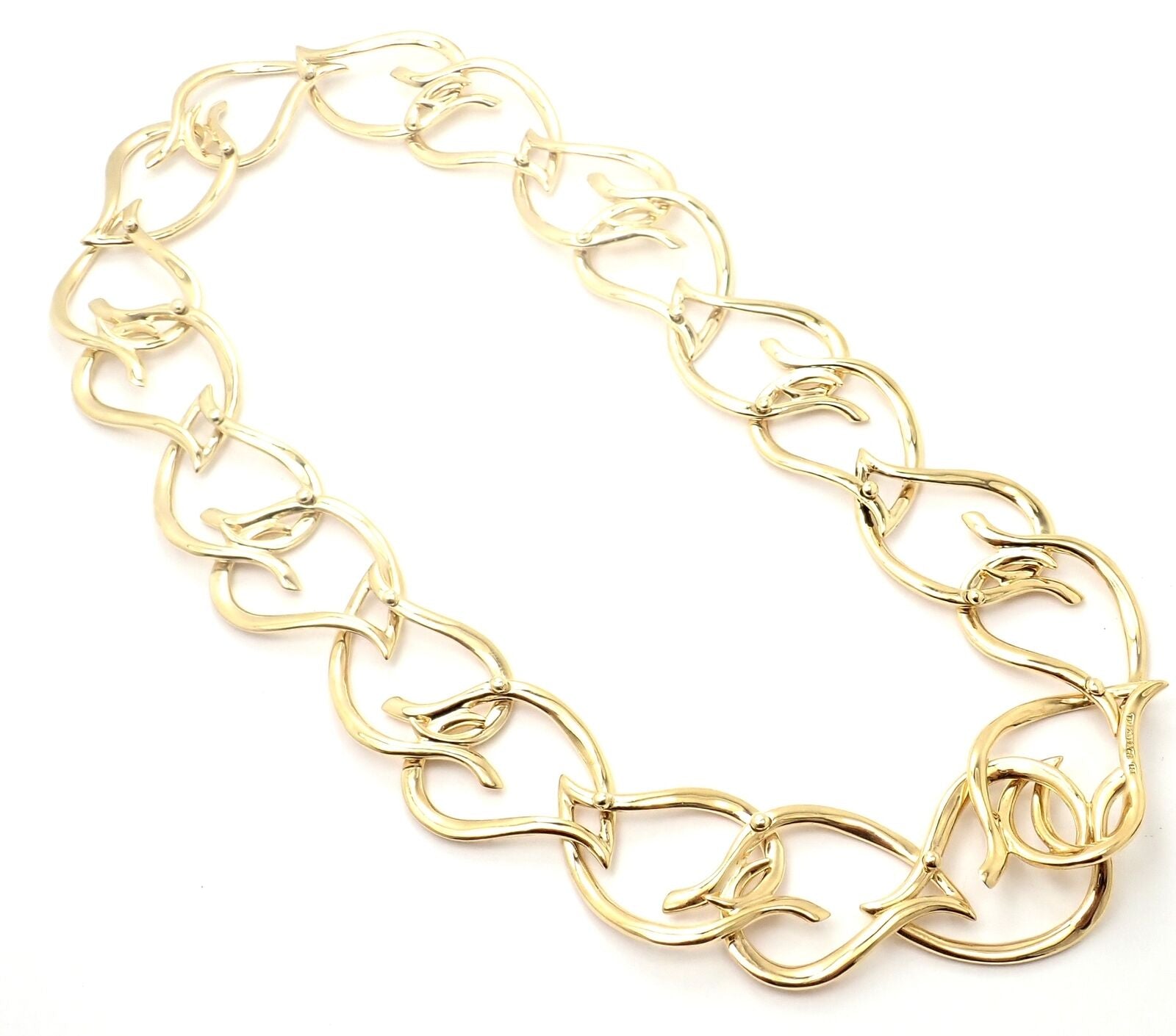 Authentic Tiffany & Co 18k Yellow Gold Open Heart Leaf Link Necklace - Vintage Luxury Jewelry for Women, Perfect for Anniversaries, Weddings & Special Occasions