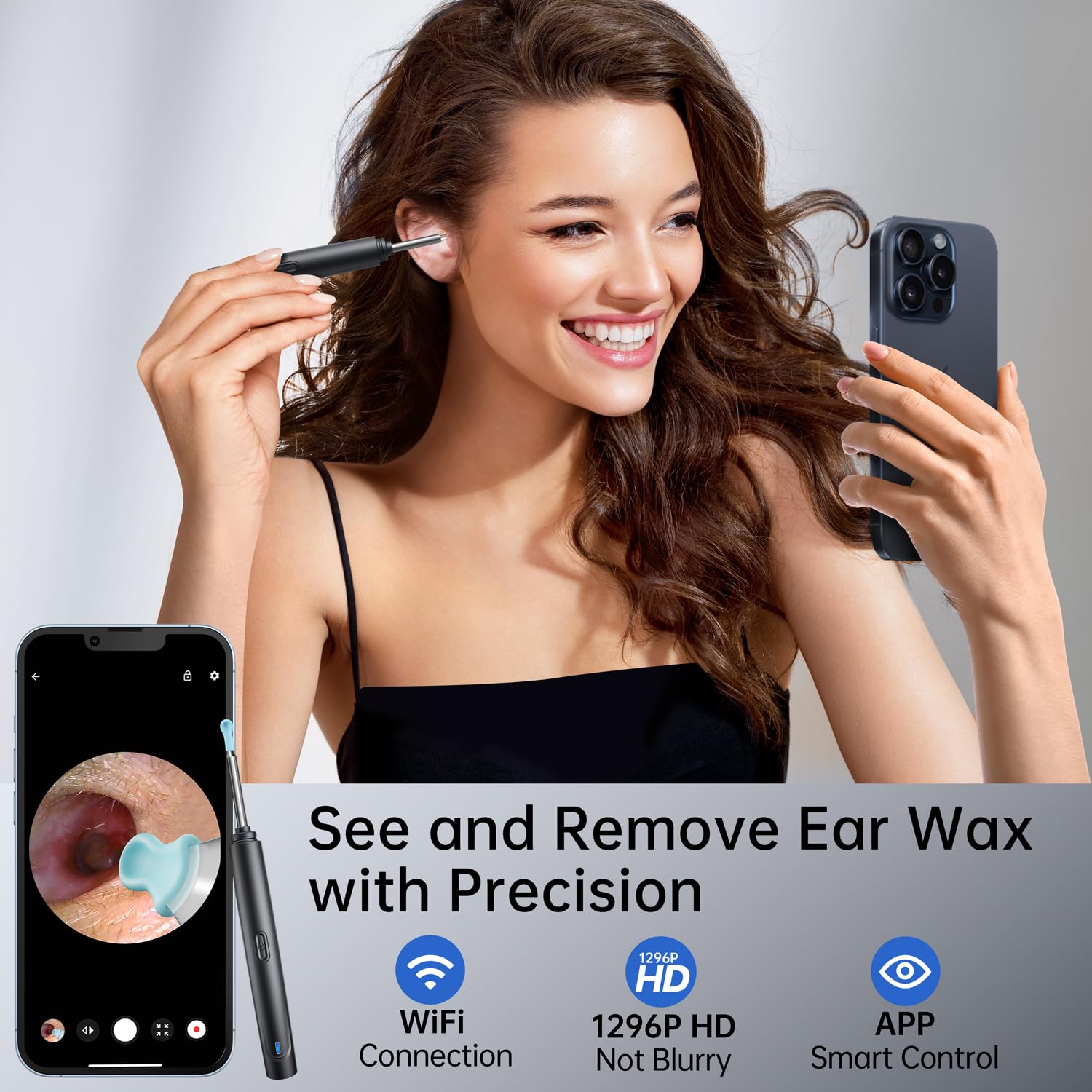 Ear Wax Removal Tool with 1296P HD Camera & 6 LED Lights - Professional Ear Cleaning Kit for Safe Wax Removal at Home - Perfect for Personal Hygiene, Kids Ear Care, and ENT Health Maintenance