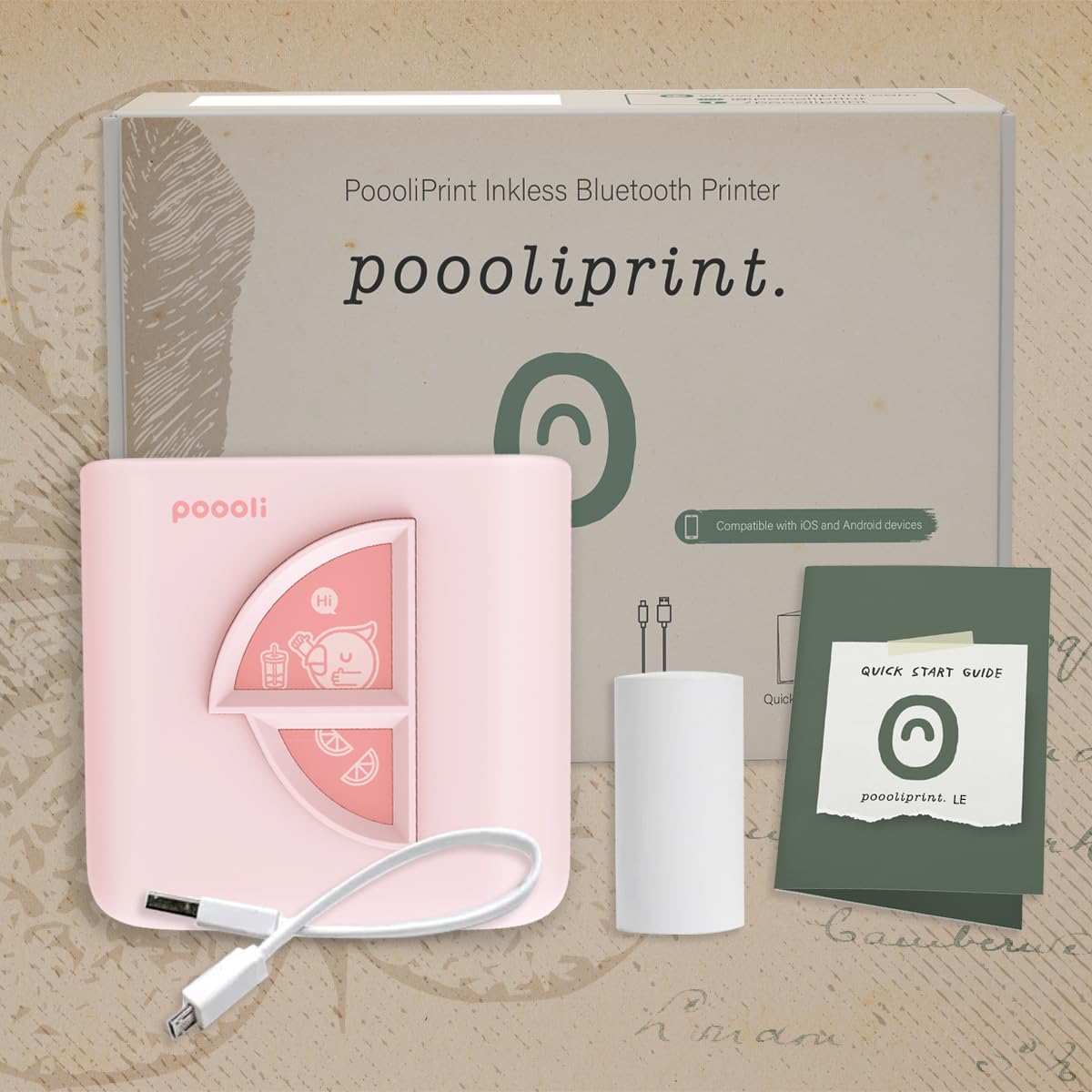 Poooliprint LE Inkless Pocket Printer - Mini Bluetooth Thermal Printer for iPhone & Android, Print Photos, Labels, Notes, Lists | Portable Sticky Note Printer for Journaling, Scrapbooking, Home Office & Travel (Pink)
